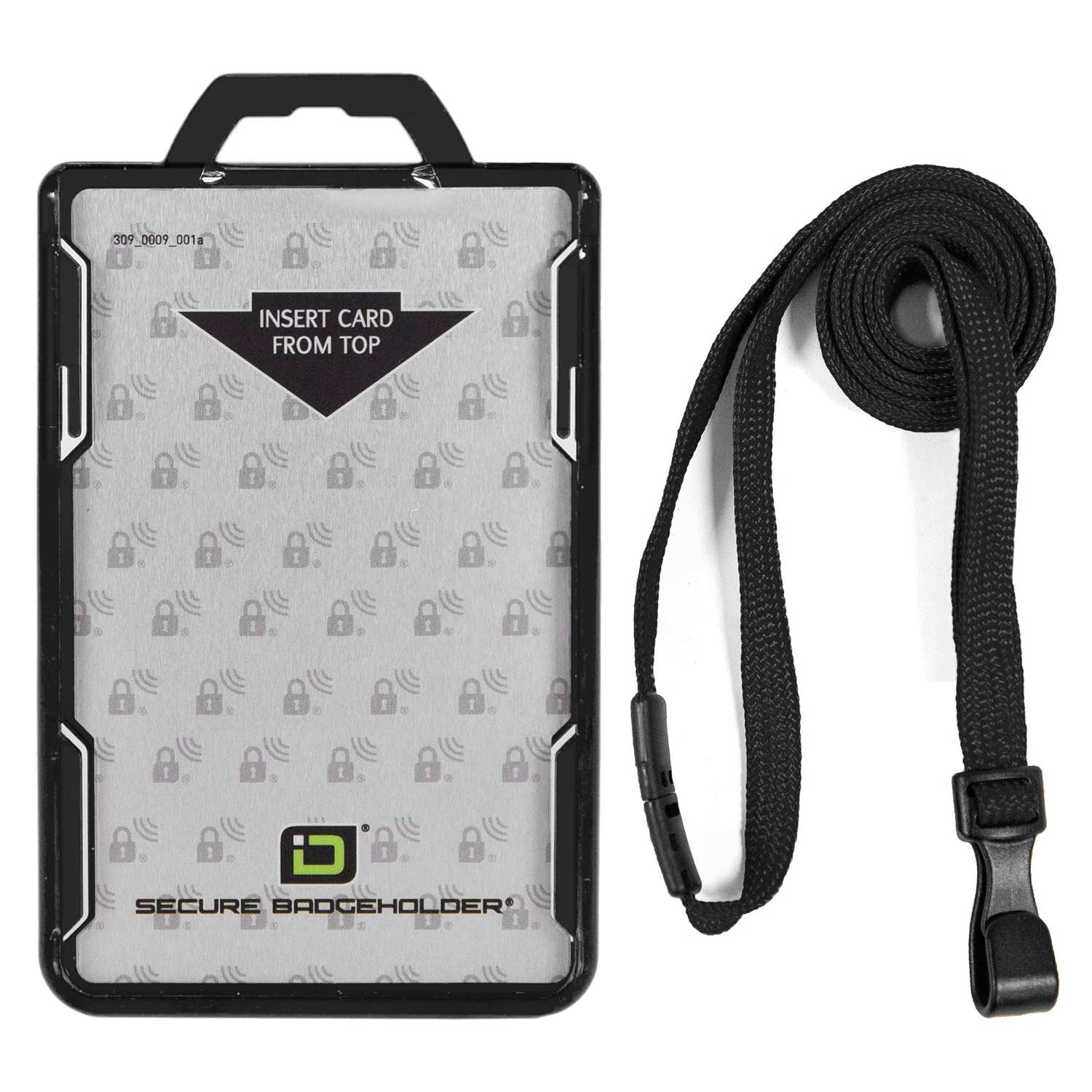 Secure Badge Holder Duolite ® Vertical 2 ID Card Holder, and Lanyard Bundle - Black - IDSH2038 - blkblk