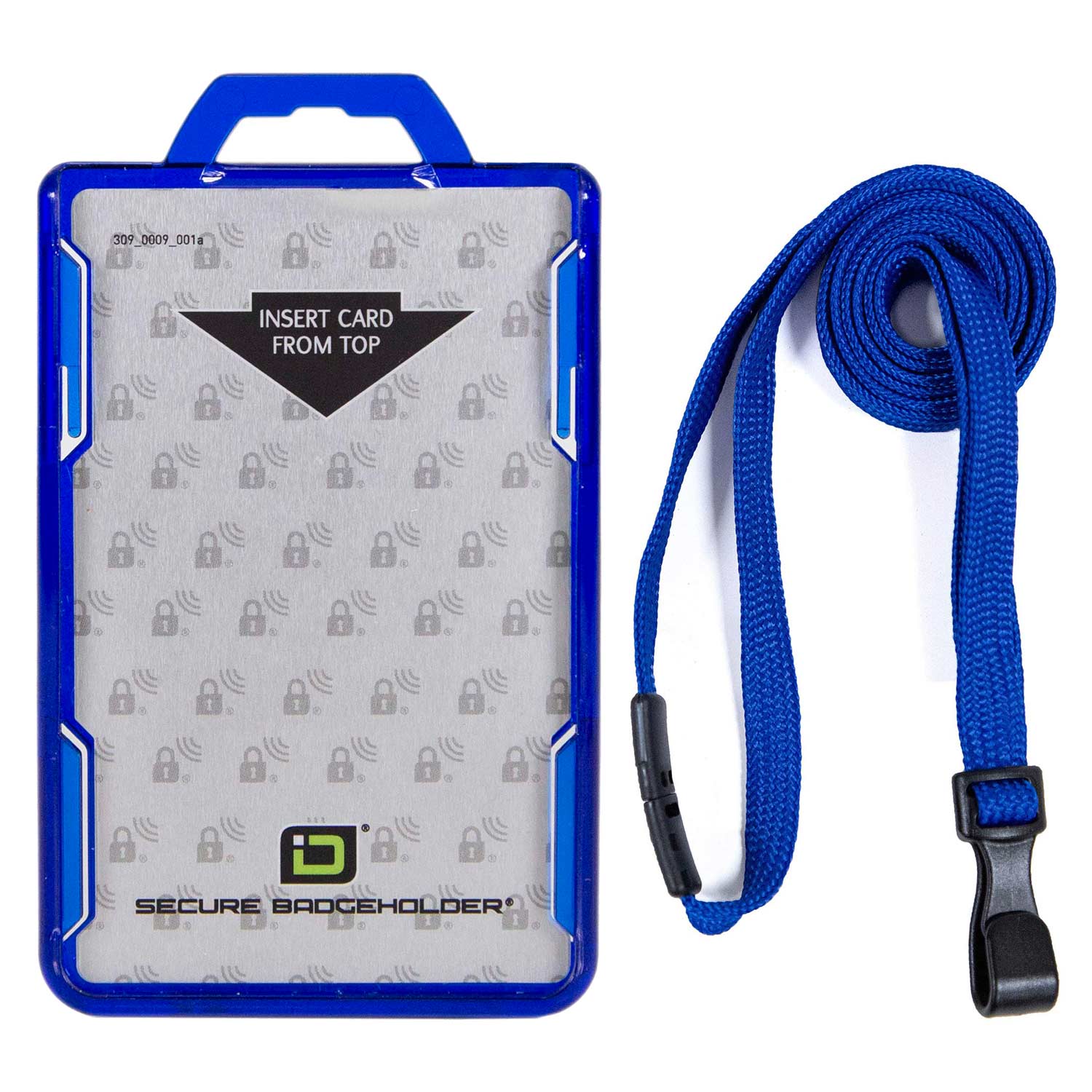 Secure Badge Holder Duolite ® Vertical 2 ID Card Holder, and Lanyard Bundle - Blue - IDSH2038 - blublu