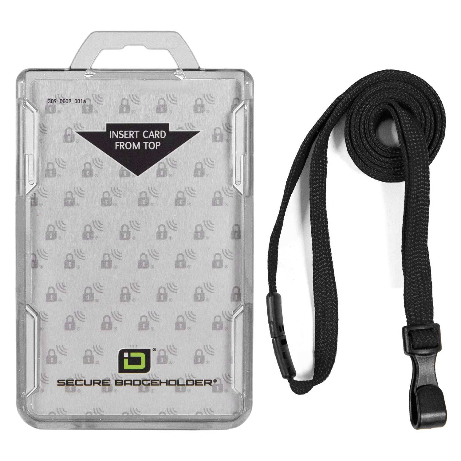 Secure Badge Holder Duolite ® Vertical 2 ID Card Holder, and Lanyard Bundle - Clear - IDSH2038 - clrblk
