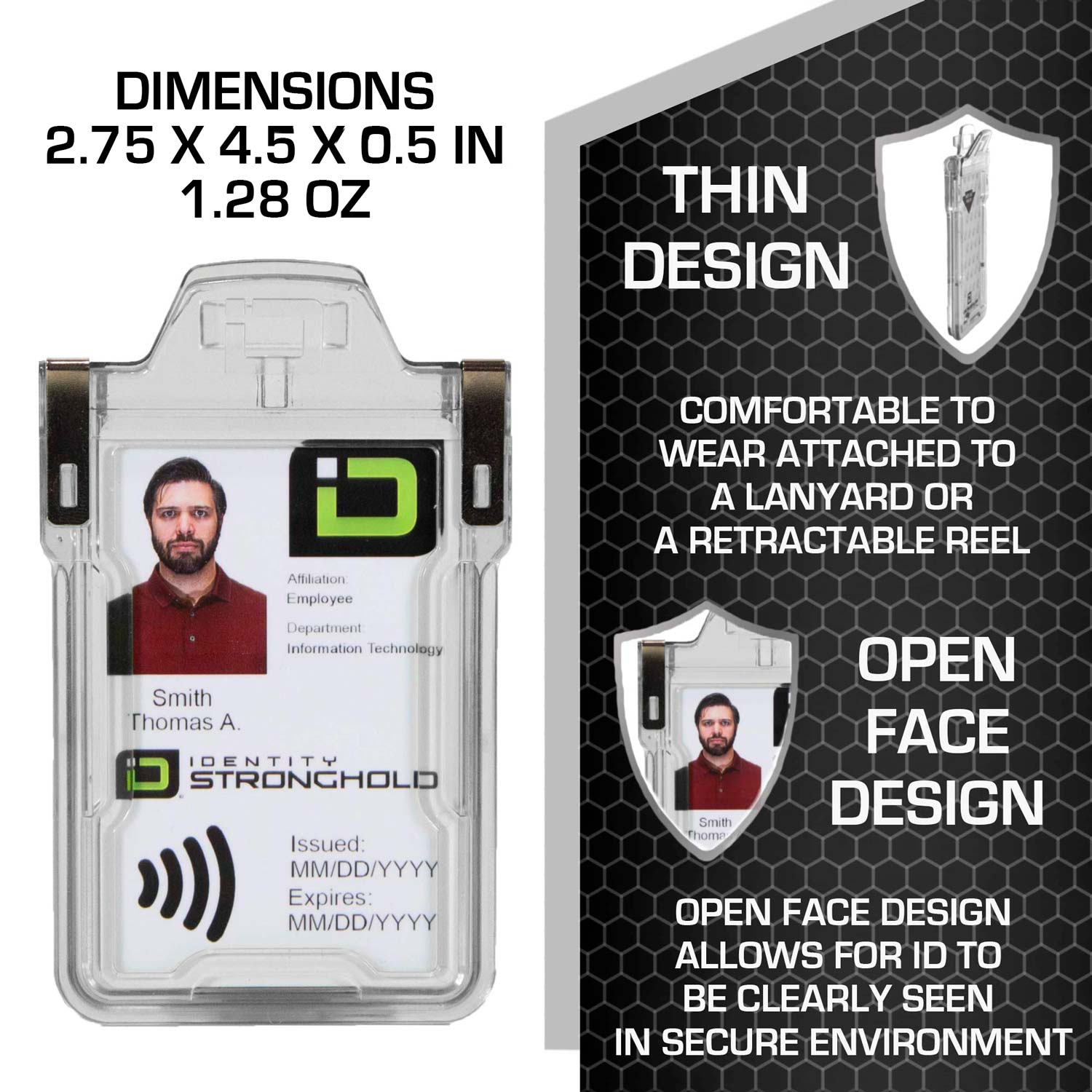 Secure Badge Holder Classic with BloxProx™ - Protects 125Khz HID Prox 1 ID Card Holder - Clear - IDSH5001 - 001B - Clr