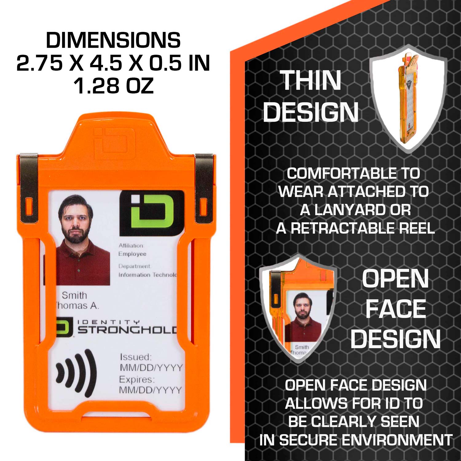Secure Badge Holder Classic with BloxProx™ - Protects 125Khz HID Prox 1 ID Card Holder - Orange - IDSH5001 - 001B - Org