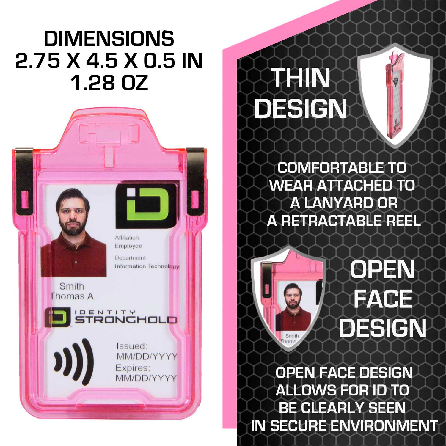 Secure Badge Holder Classic with BloxProx™ - Protects 125Khz HID Prox 1 ID Card Holder - Pink - IDSH5001 - 001B - Pnk
