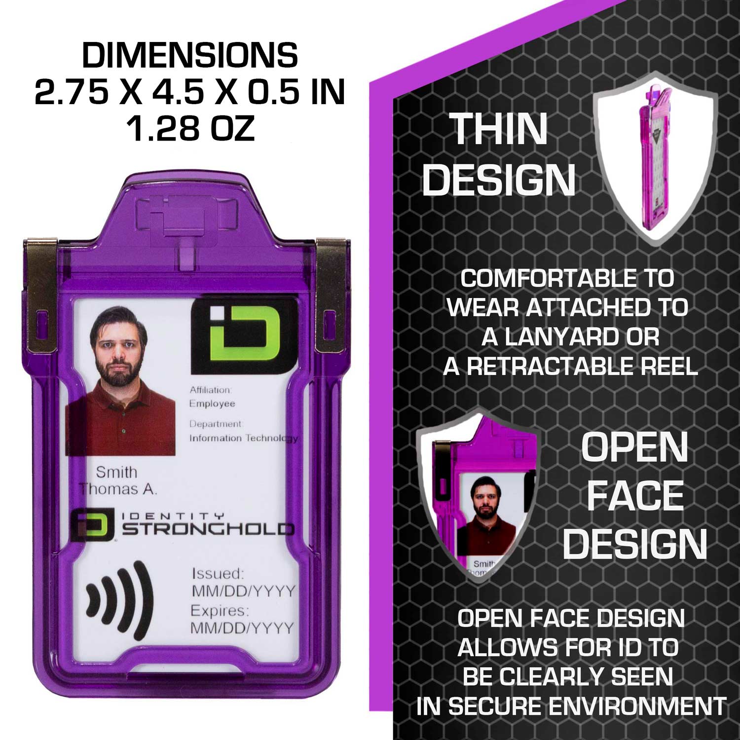 Secure Badge Holder Classic with BloxProx™ - Protects 125Khz HID Prox 1 ID Card Holder - Purple - IDSH5001 - 001B - Pur