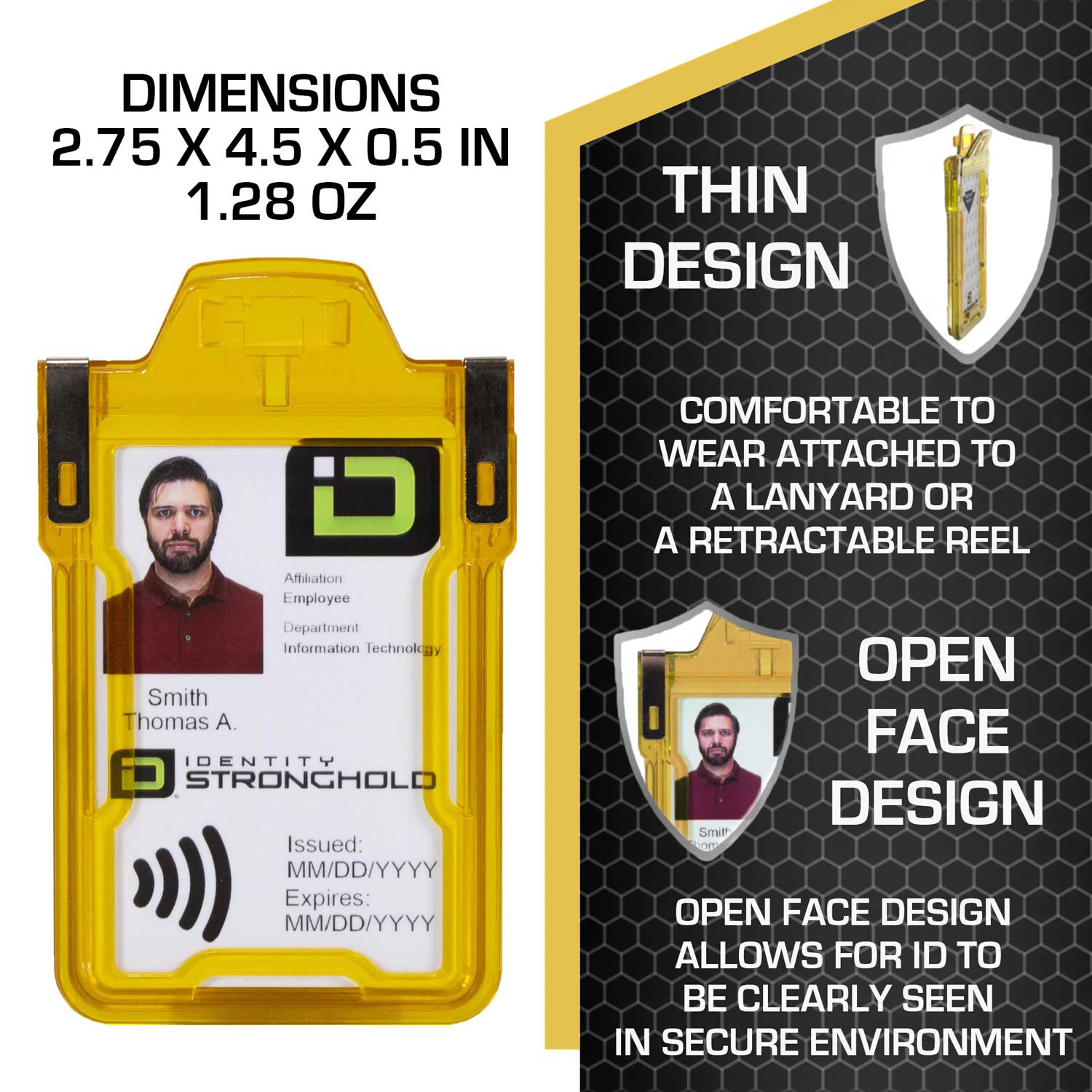 Secure Badge Holder Classic with BloxProx™ - Protects 125Khz HID Prox 1 ID Card Holder - Yellow - IDSH5001 - 001B - Ylw