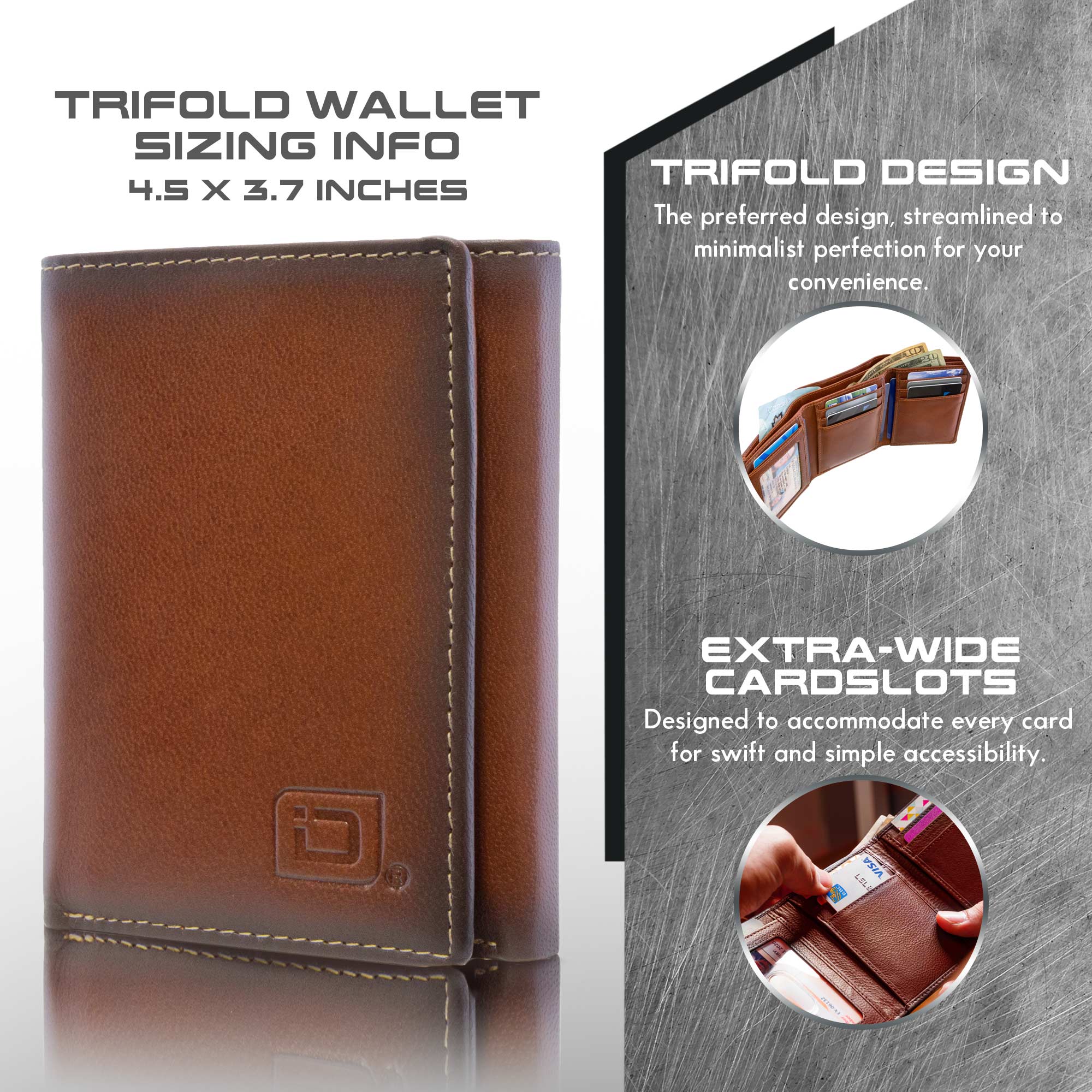 Mens RFID Wallet - Extra Capacity Trifold 8 slot with ID Window