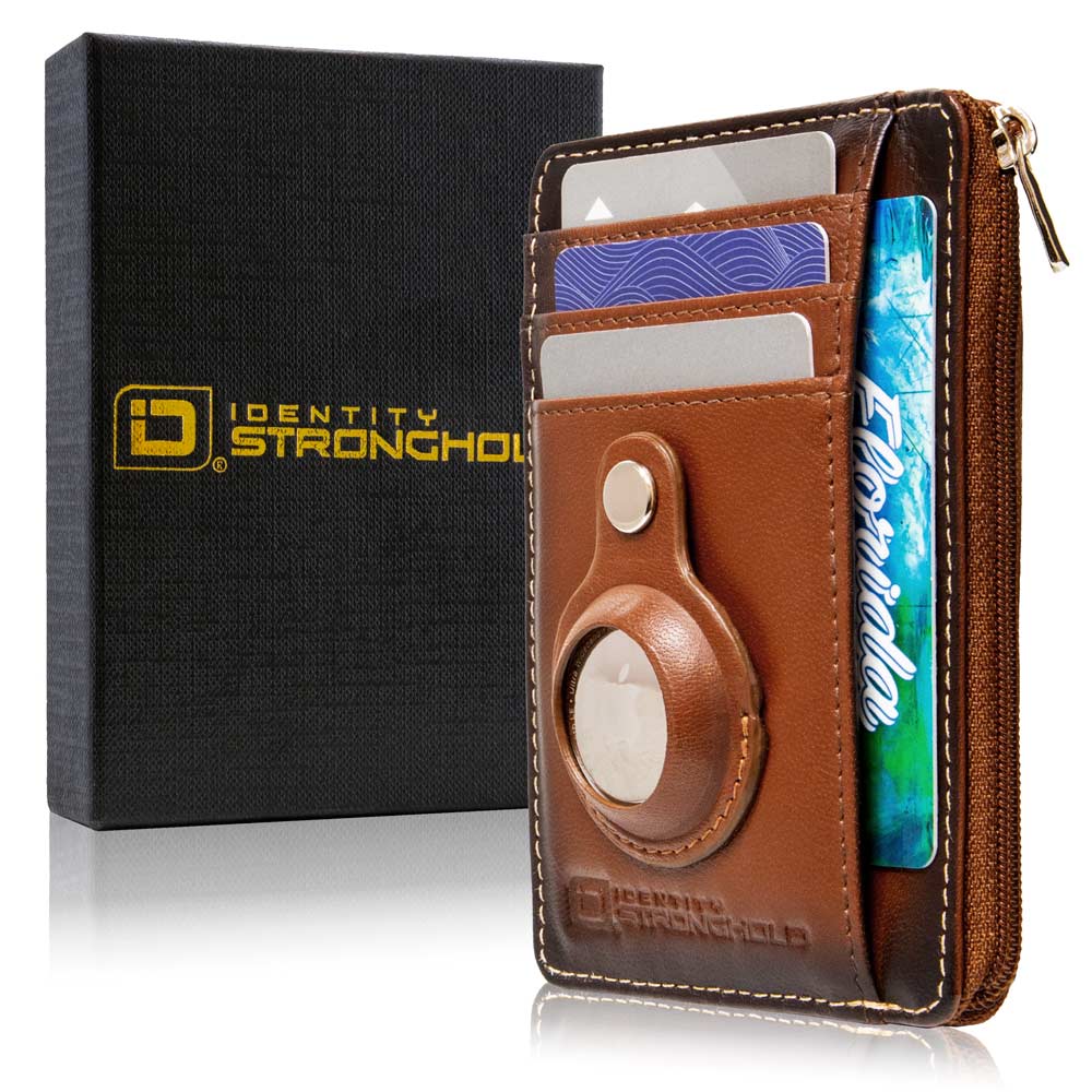 RFID Secure Slim Leather AirTag Wallet - Dark Brown - IDSH7004 - Tagabrn