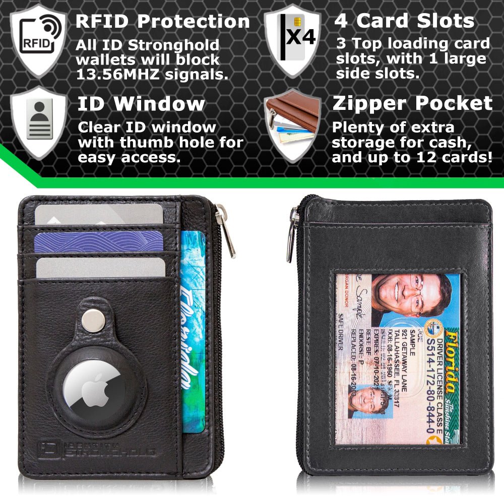 RFID Secure Slim Leather AirTag Wallet - Black - IDSH7004 - Tagblk