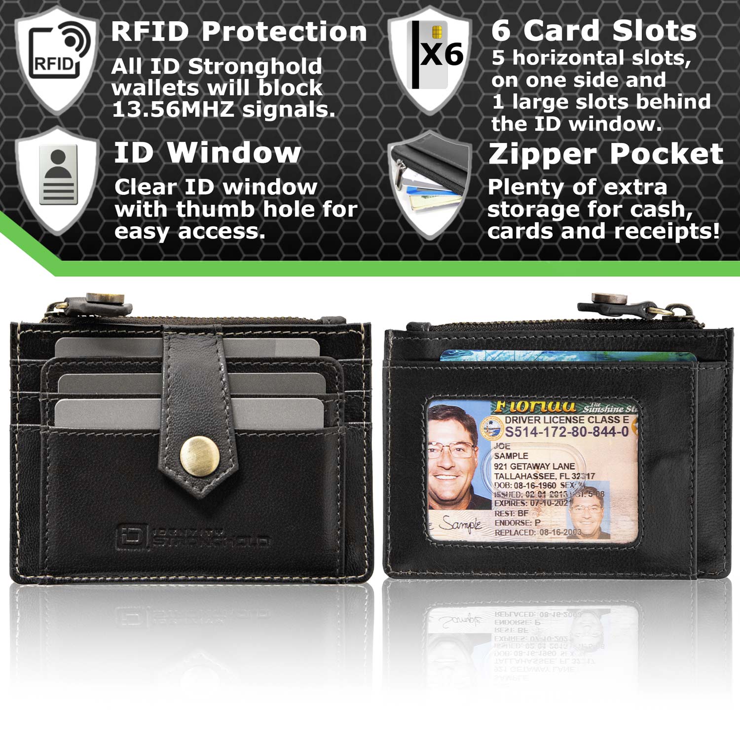RFID Blocking Money Clip Mini Wallet - Black - IDSH7074 - blk