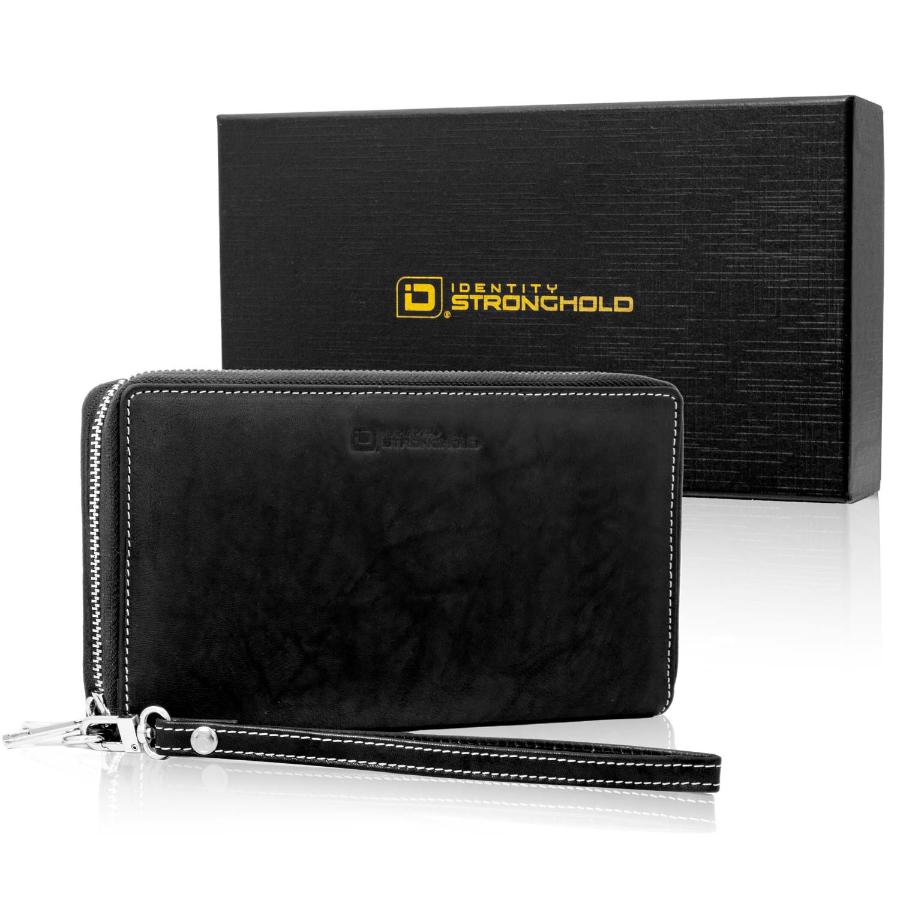 Women's RFID Blocking Zip - Around Clutch - Black - IDSH7146 - blk