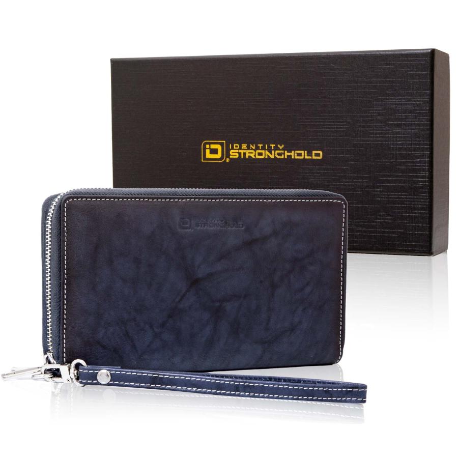Women's RFID Blocking Zip - Around Clutch - Midnight Blue - IDSH7146 - midblu