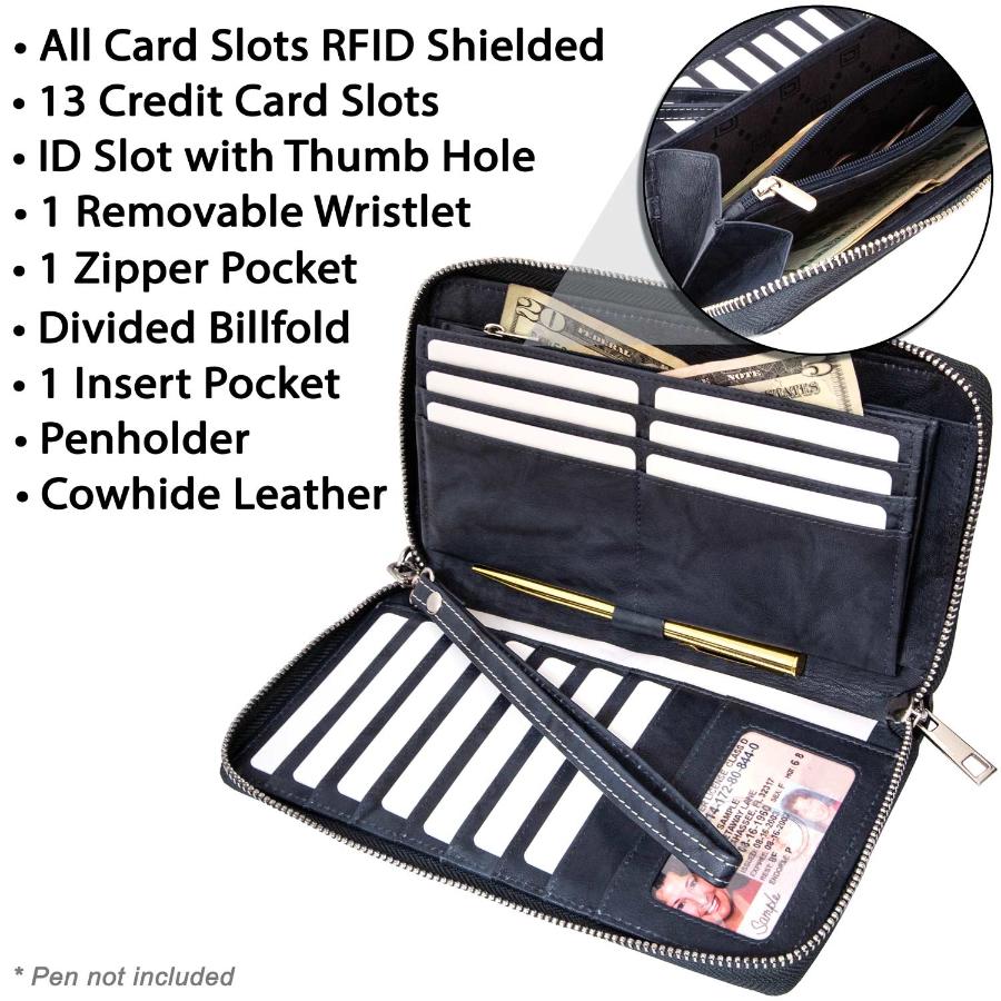 Women's RFID Blocking Zip - Around Clutch - Midnight Blue - IDSH7146 - midblu