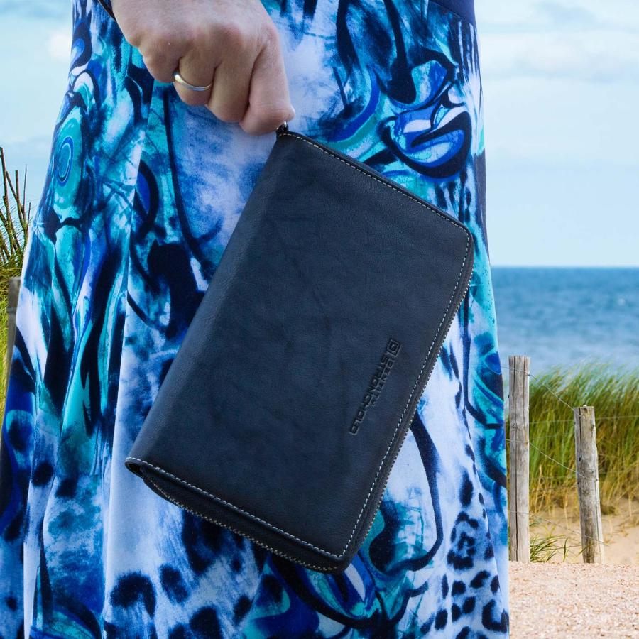 Women's RFID Blocking Zip - Around Clutch - Midnight Blue - IDSH7146 - midblu