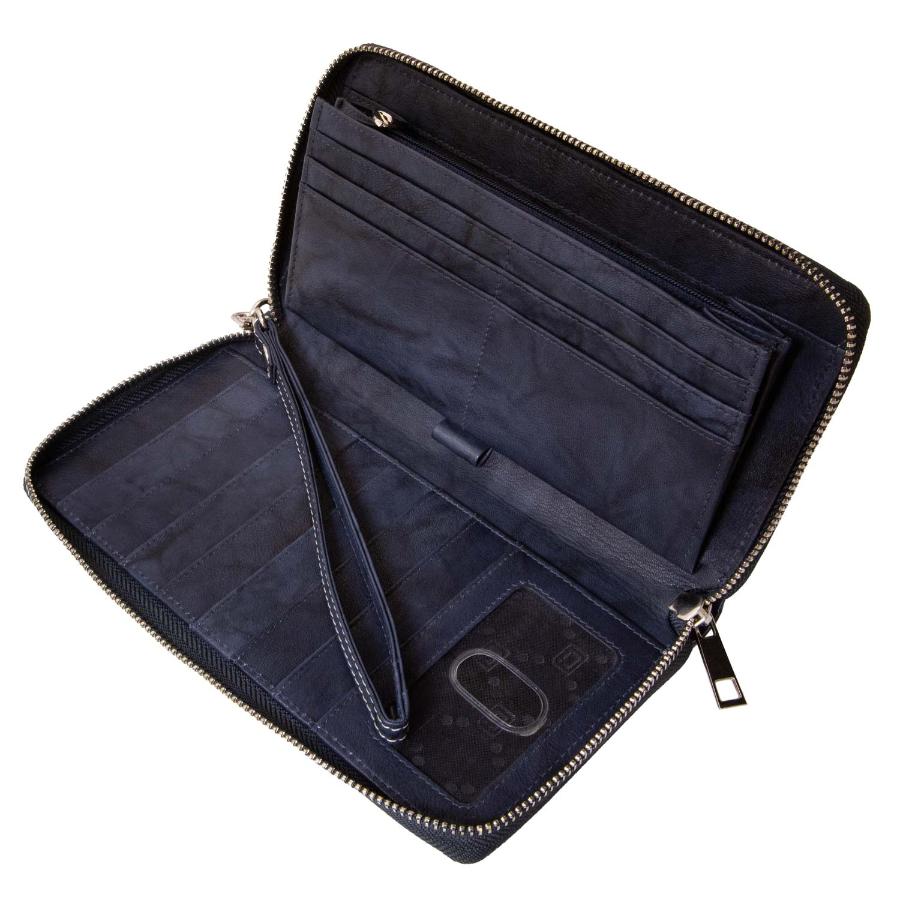 Women's RFID Blocking Zip - Around Clutch - Midnight Blue - IDSH7146 - midblu