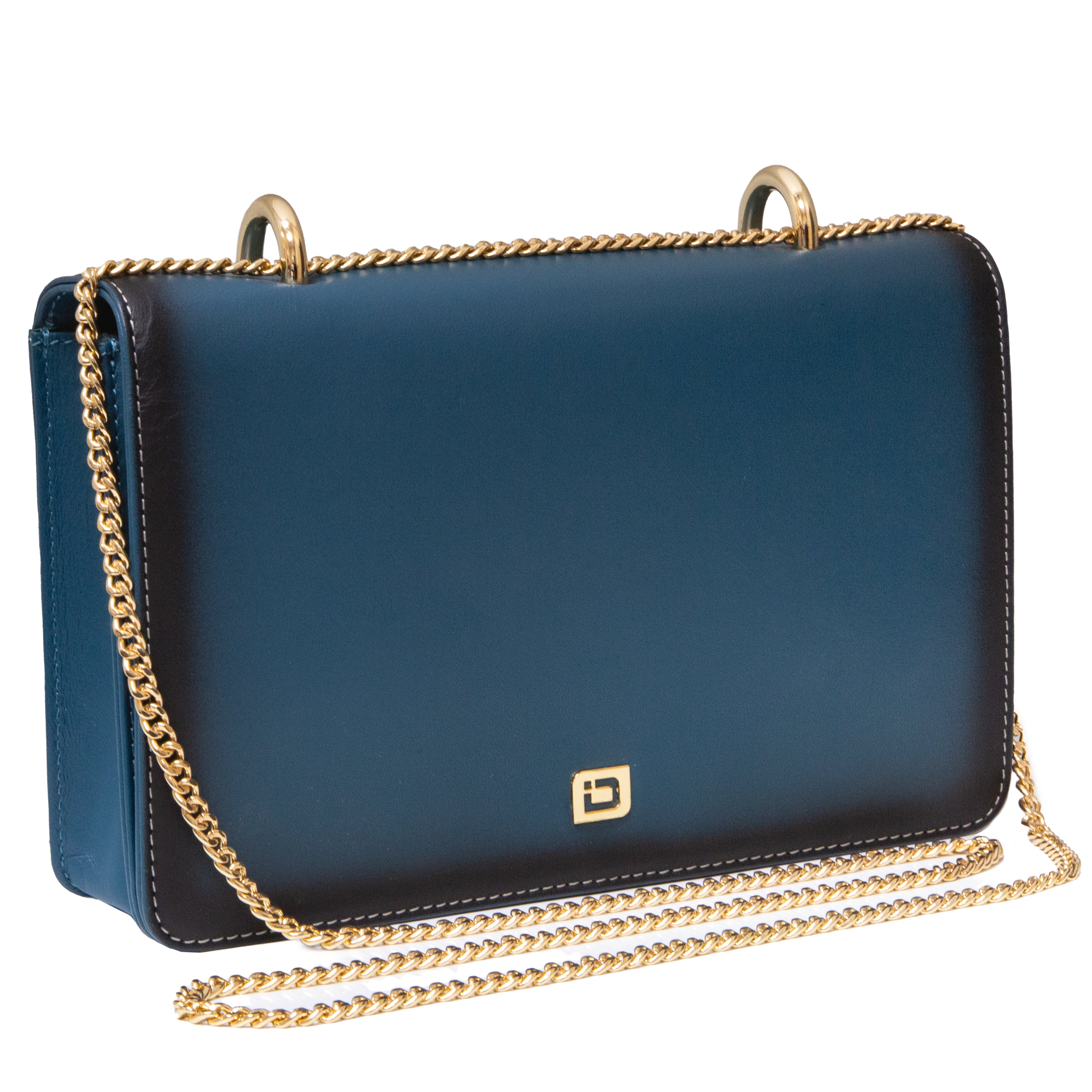 Luxury Leather RFID Blocking Crossbody Purse for Women – Shoulder Bag with Gold Chain - Blue - IDSH7157 - blu