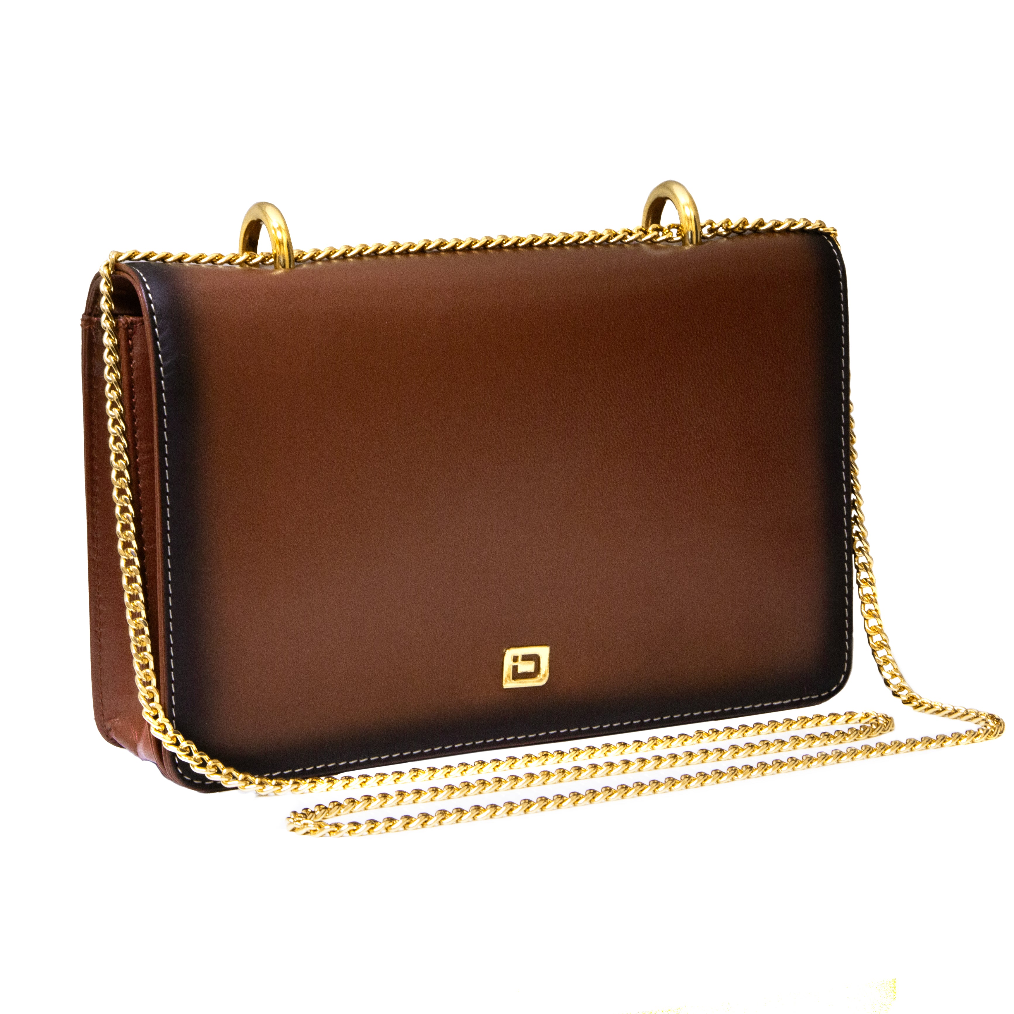 Luxury Leather RFID Blocking Crossbody Purse for Women – Shoulder Bag with Gold Chain - Antiqued Brown - IDSH7157 - abrn