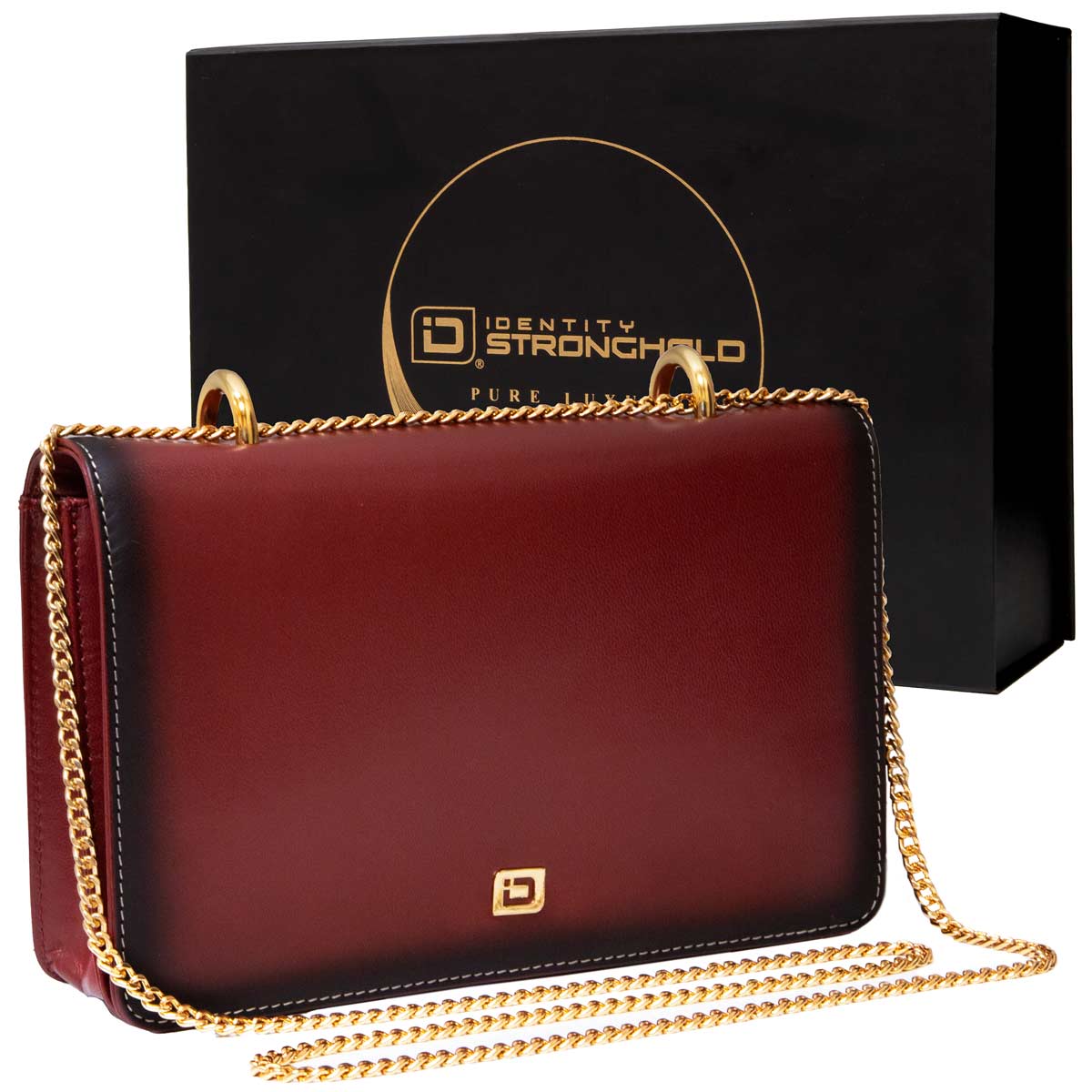 Luxury Leather RFID Blocking Crossbody Purse for Women – Shoulder Bag with Gold Chain - Red - IDSH7157 - red
