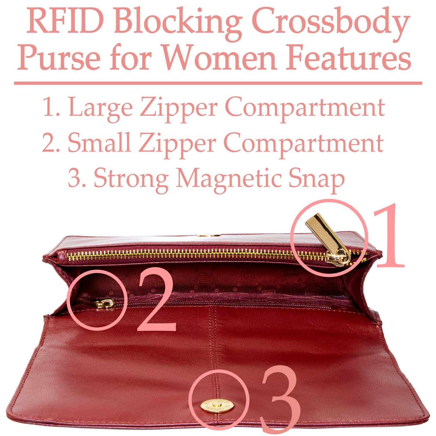 Luxury Leather RFID Blocking Crossbody Purse for Women – Shoulder Bag with Gold Chain - Red - IDSH7157 - red
