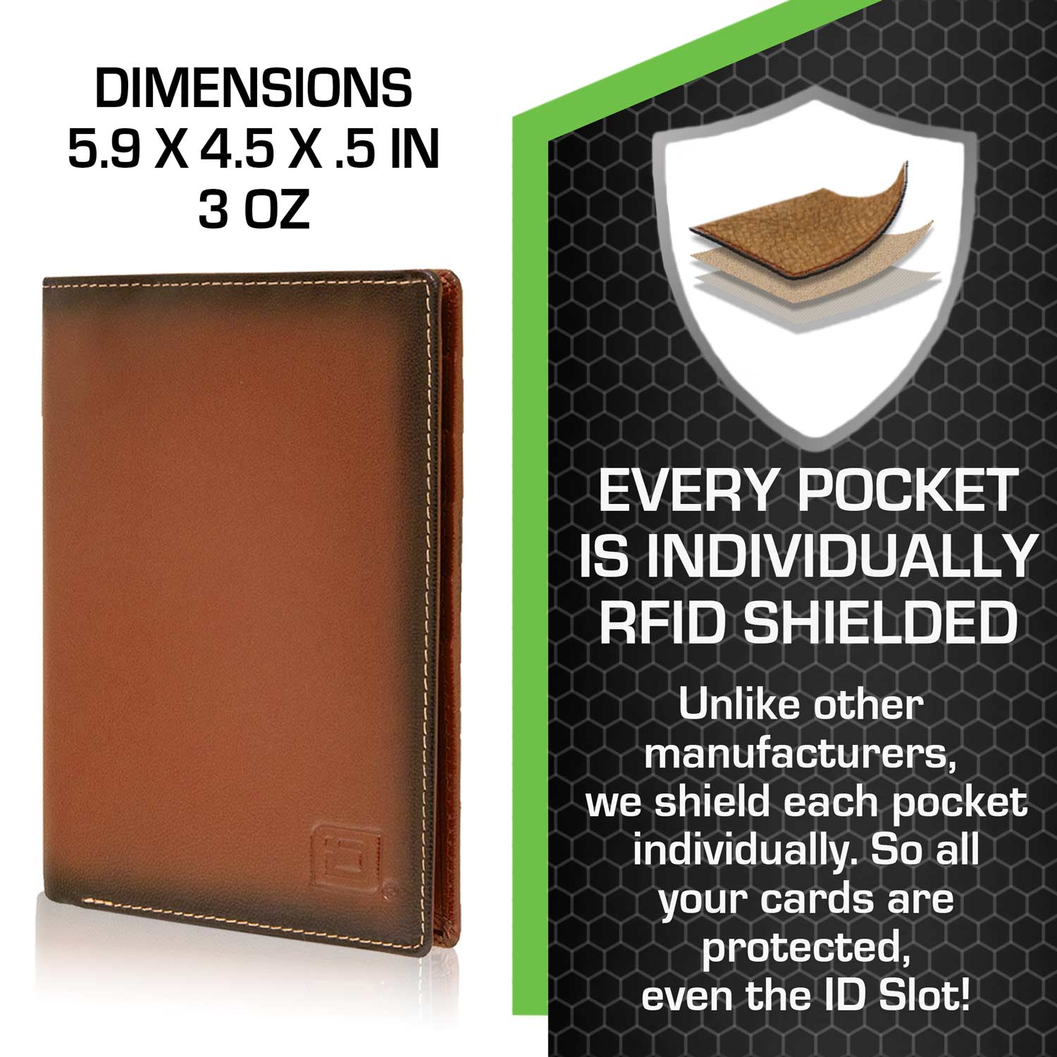 RFID-Blocking Leather-Passport-Wallet-Brown-Dimensions
