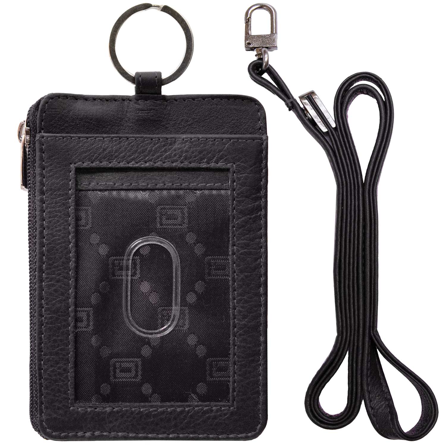 RFID Wallet Dual Portrait ID Leather Badge Holder - Black - IDSH7007 - blk
