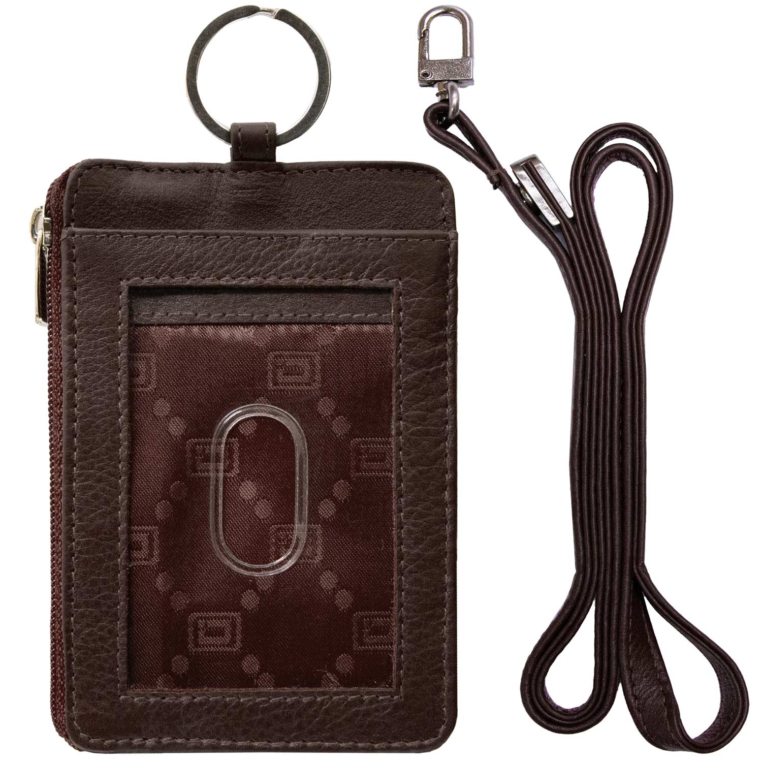 RFID Wallet Dual Portrait ID Leather Badge Holder - Brown - IDSH7007 - brn