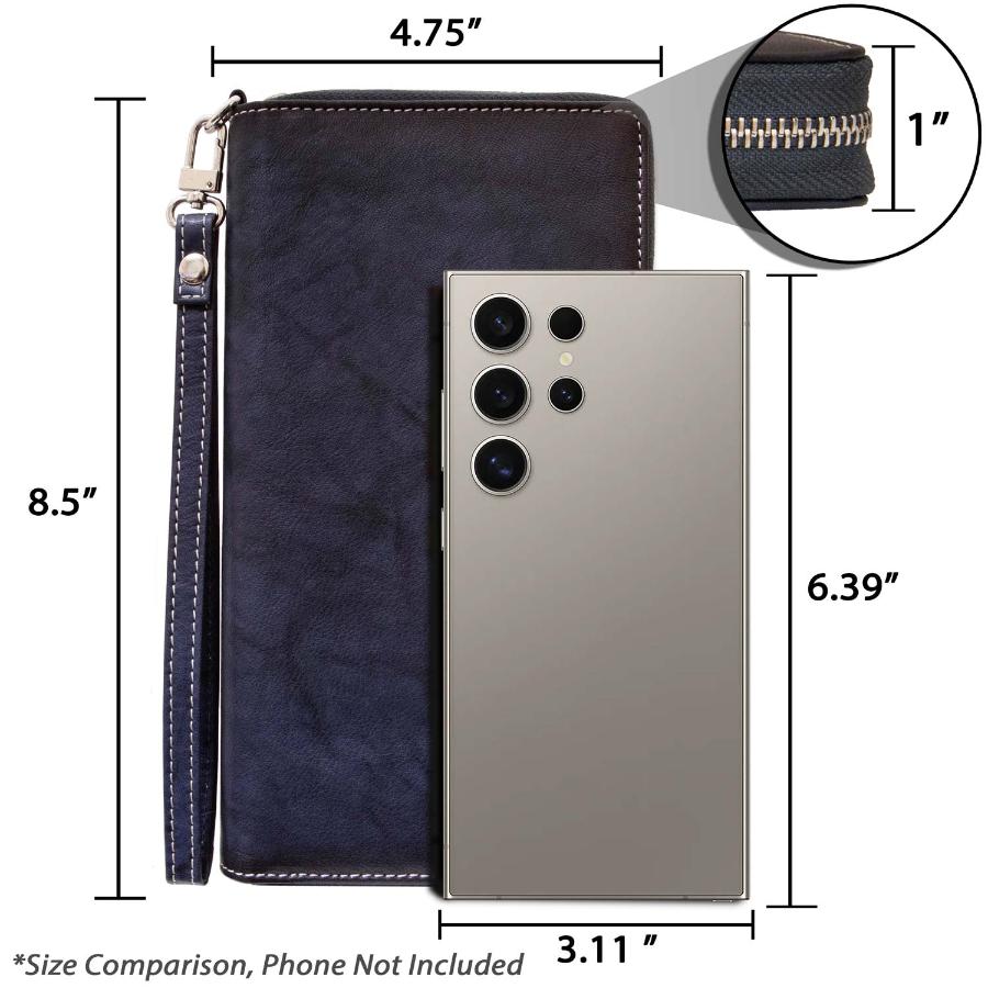 Women's RFID Blocking Zip - Around Clutch - Midnight Blue - IDSH7146 - midblu