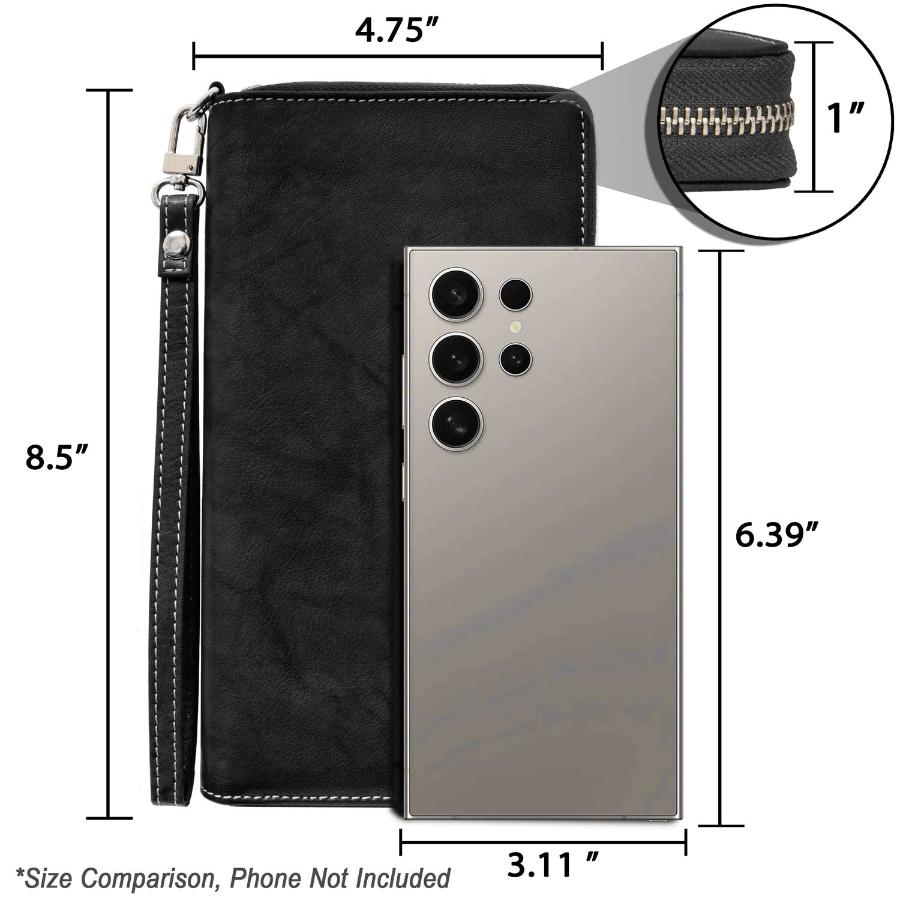 Women's RFID Blocking Zip - Around Clutch - Black - IDSH7146 - blk