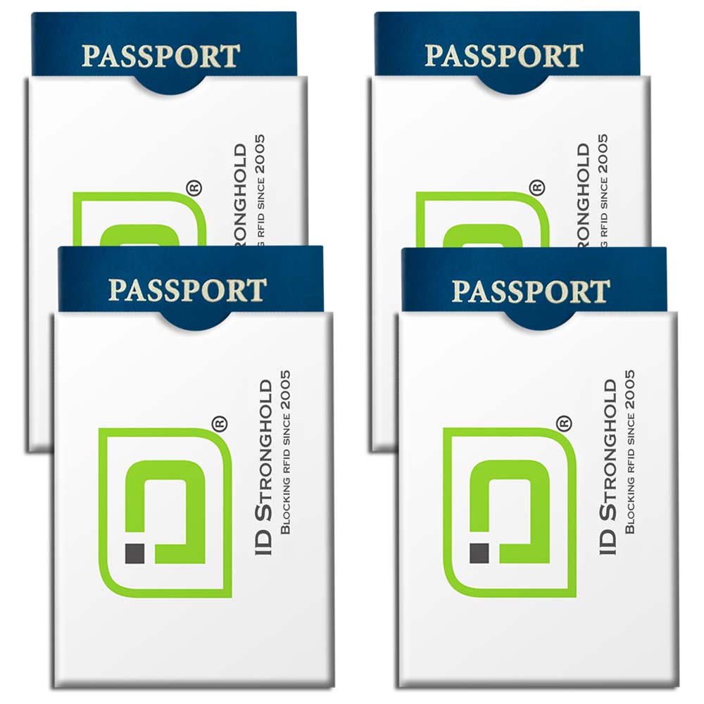 Fundas para pasaporte con logotipo de Stronghold para identificación con bloqueo RFID, paquete de 4