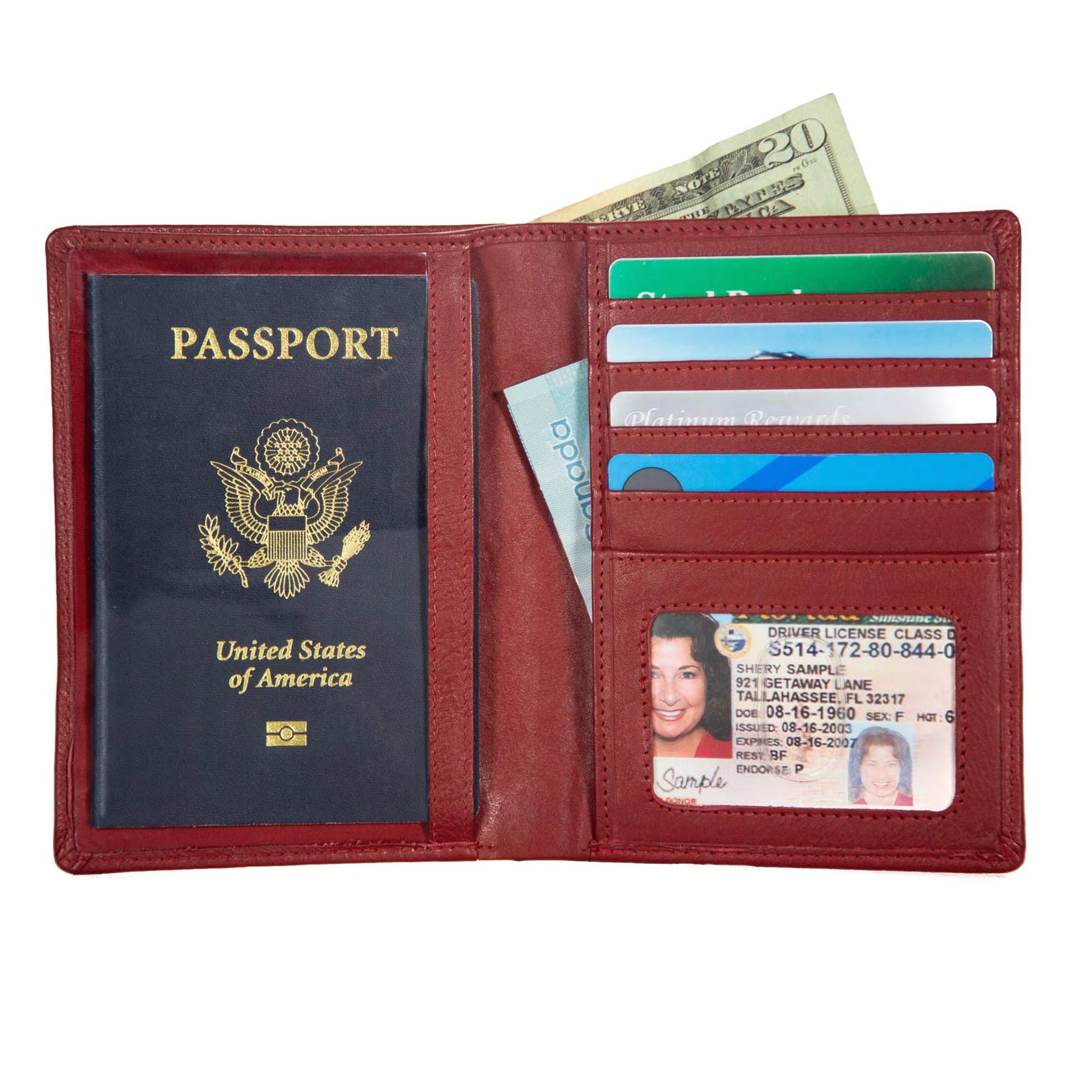 RFID Blocking Leather Passport Wallet - Red