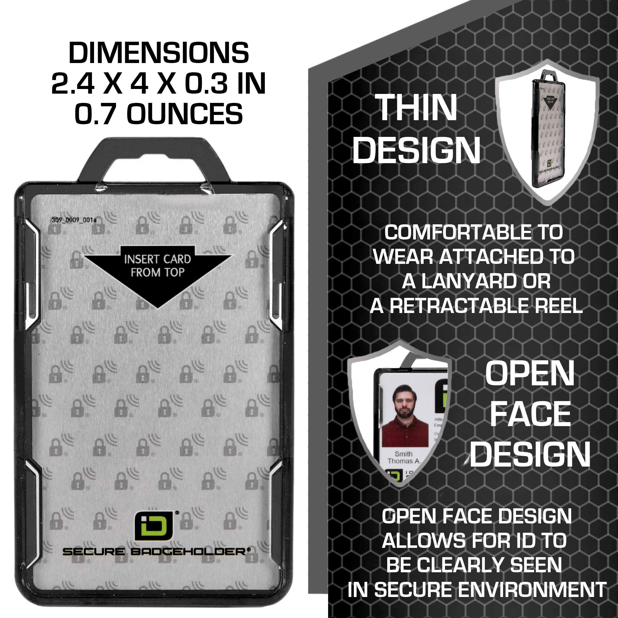 Secure Badge Holder Duolite ® Vertical 2 ID Card Holder, and Lanyard Bundle - Black - IDSH2038 - blkblk