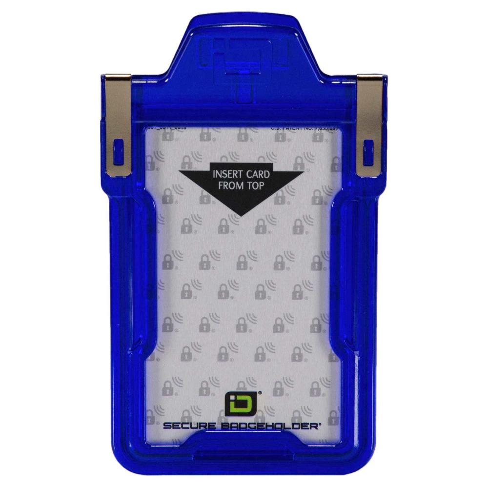 "Squeeze to Read" Secure Badge Holder Classic Vertical 1 ID Card Holder - Blue - IDSH1004 - 001B - Blu