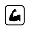 Black silhouette of a flexed arm muscle on a white background showing durable