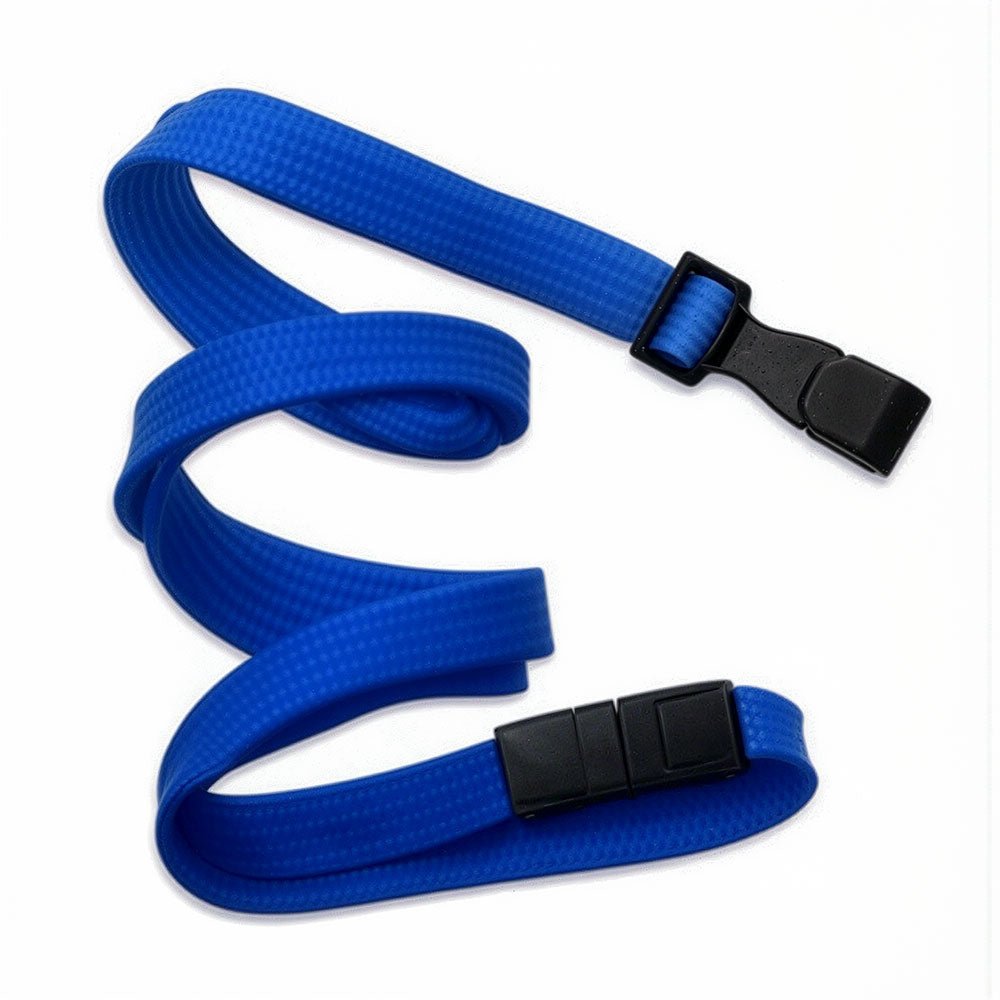 Blue lanyard with black clip on a white background