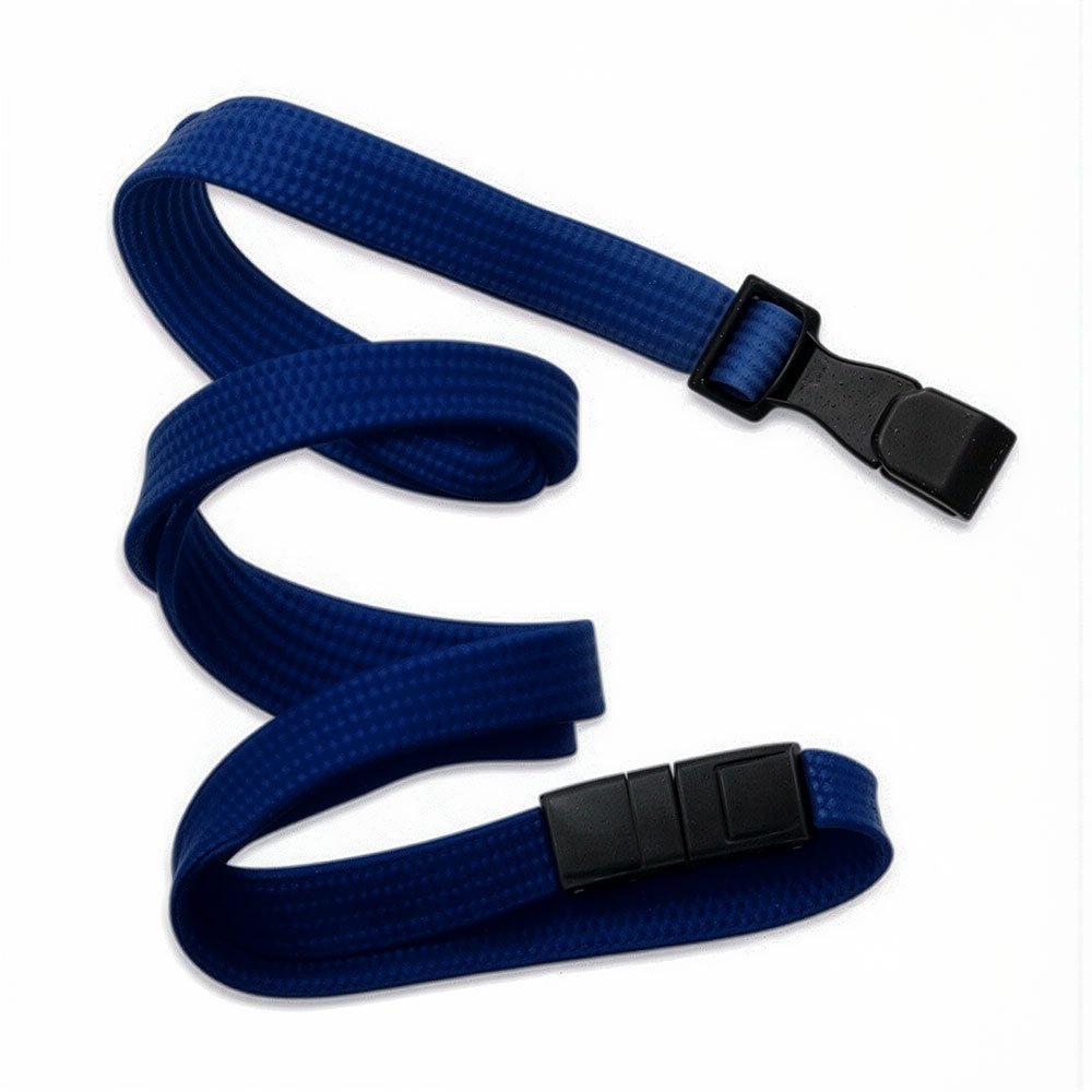 Blue lanyard with black clip on a white background