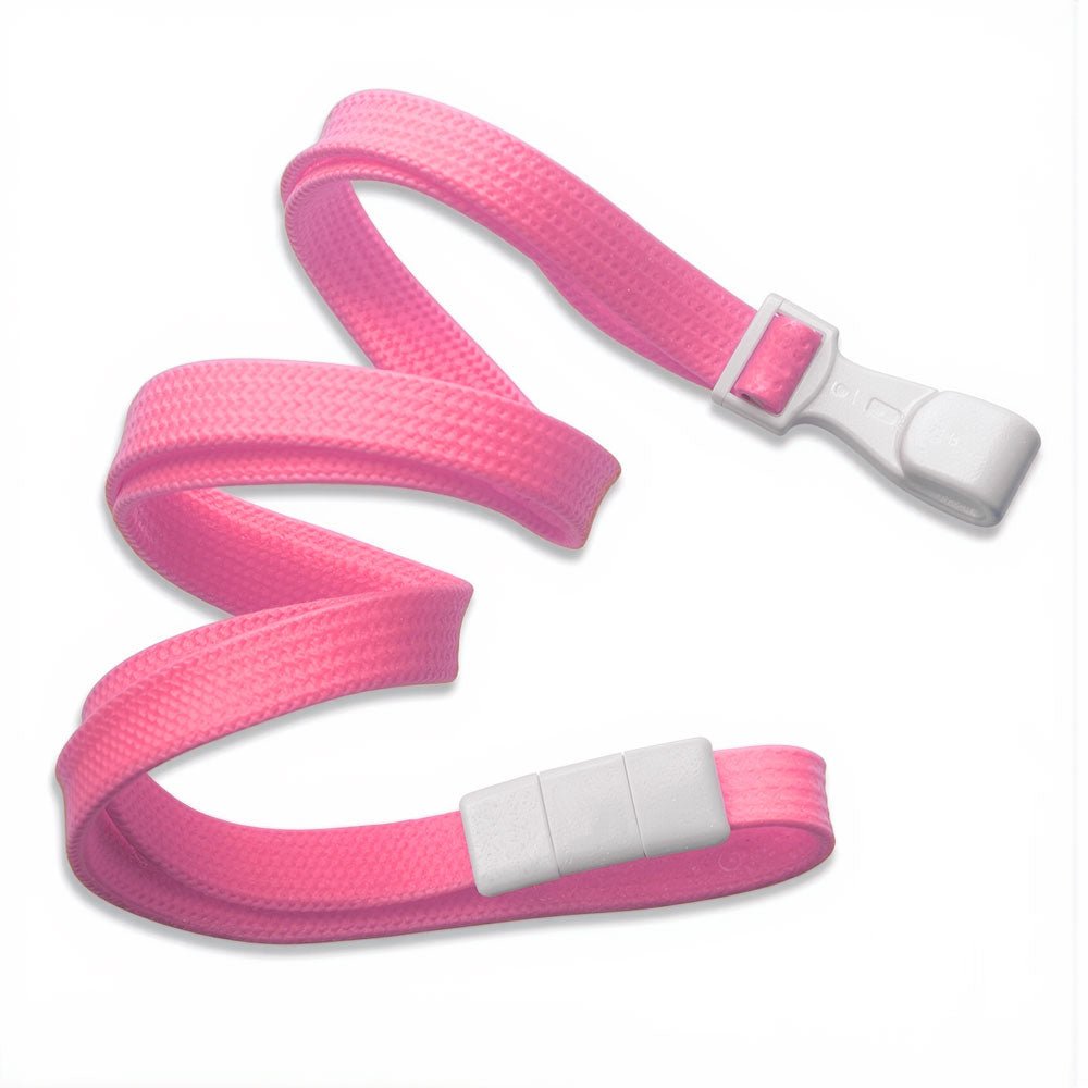 Pink lanyard with a white clip on a white background