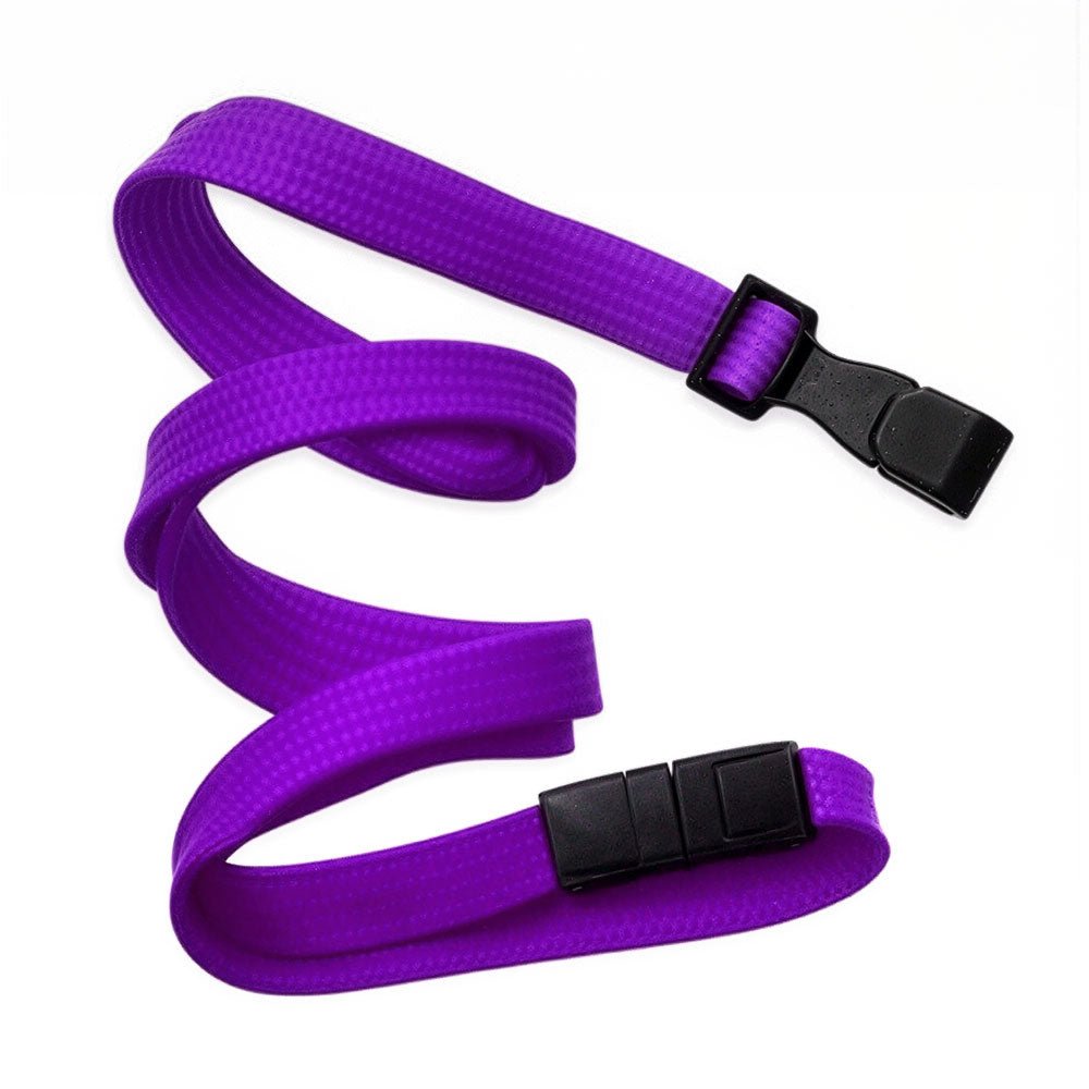 Purple lanyard with black clip on a white background