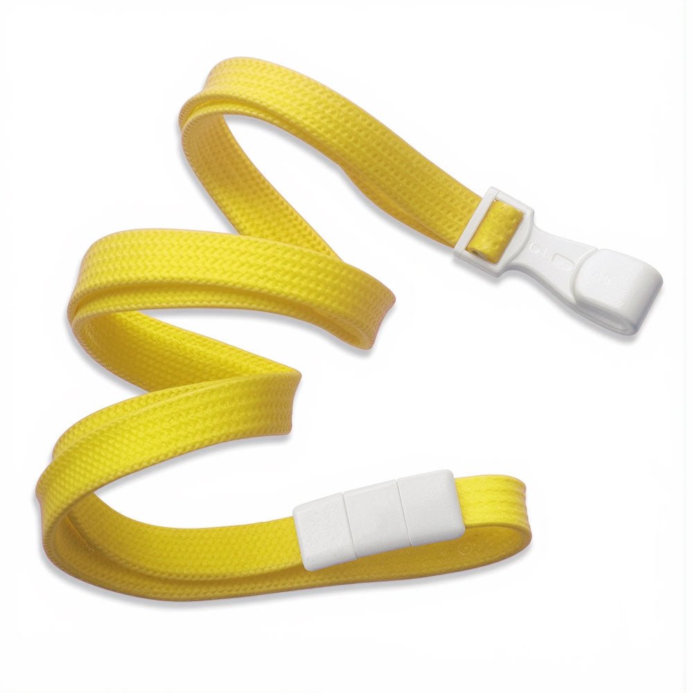 Yellow lanyard with white clip on a white background