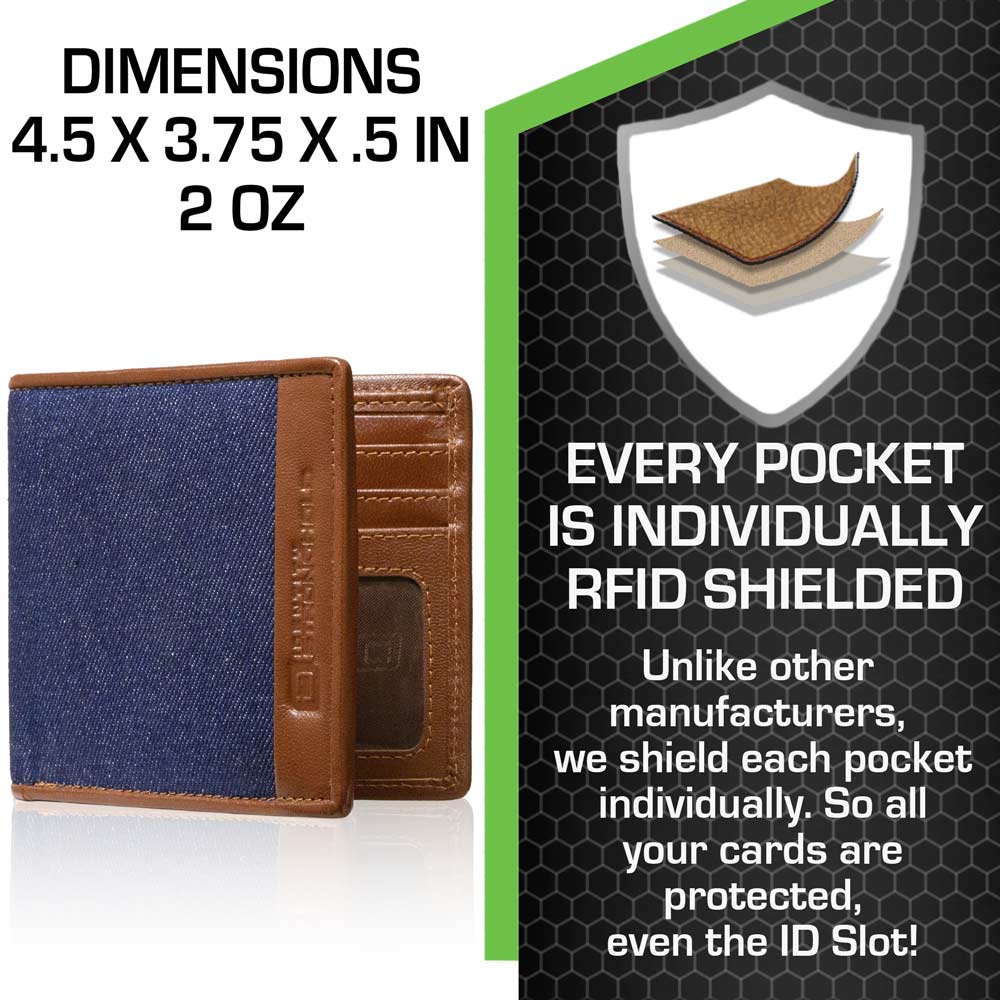 Mens RFID Wallet - Slim 7 Slot Bifold With ID - Denim - IDSH7013 - den