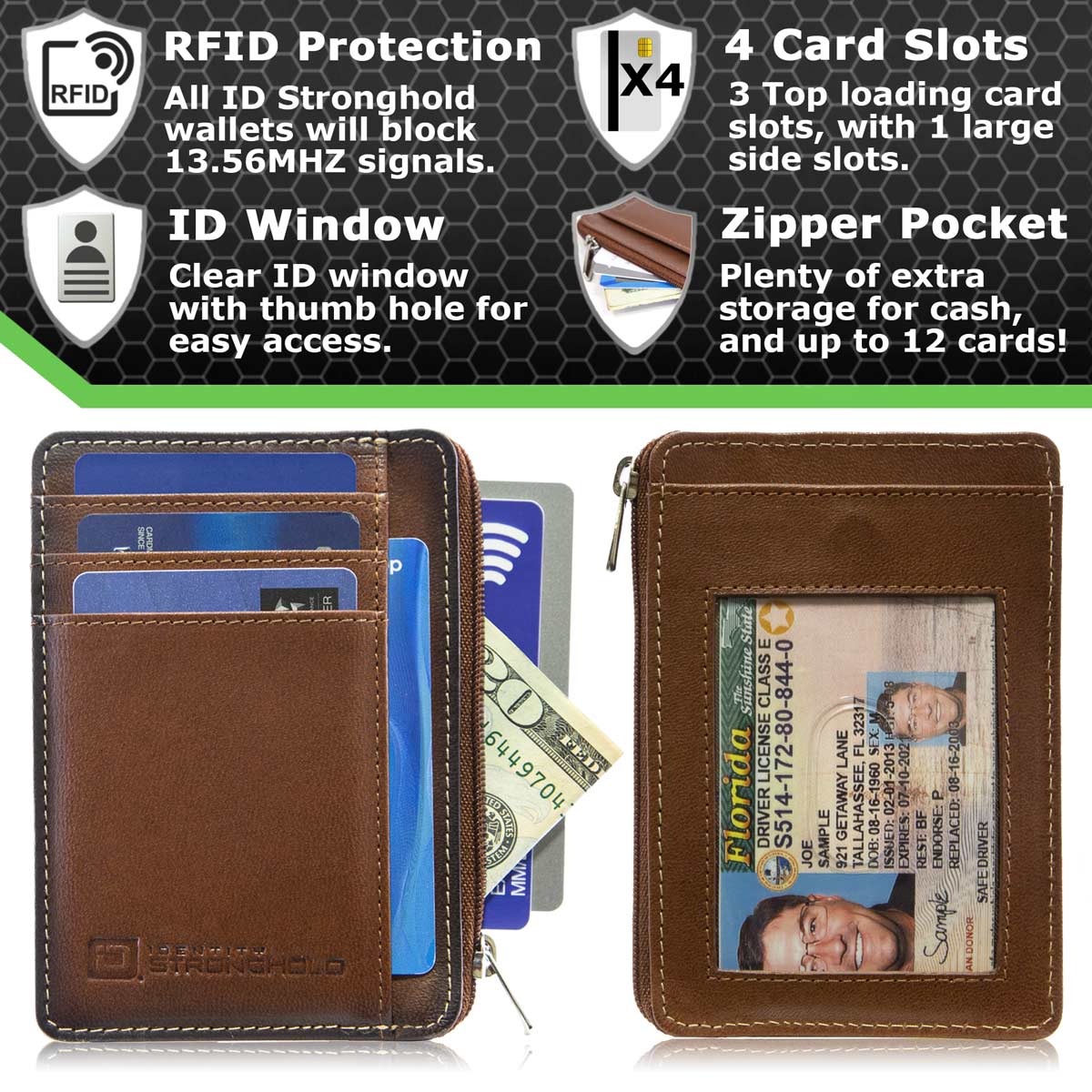 Brown RFID Blocking Minimalist Wallet Features