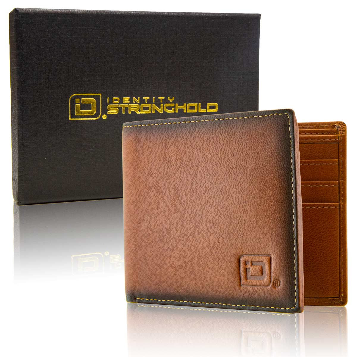 Mens RFID Wallet - 6 Slot Thin Bifold Wallet - Antiqued Brown - IDSH7002 - abrn