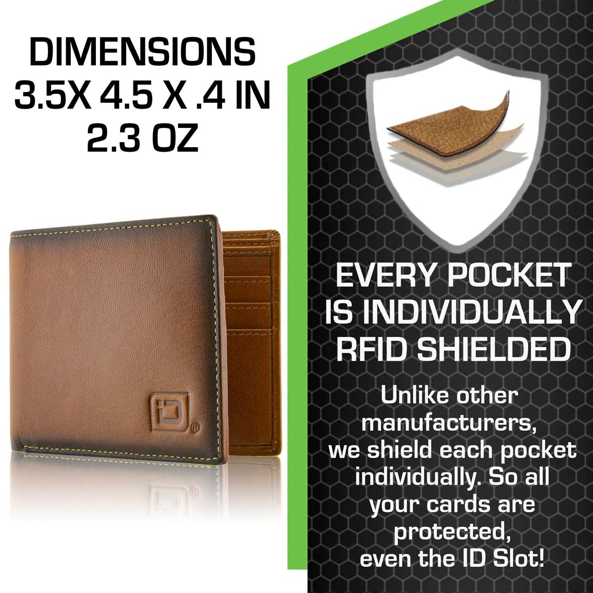 Mens RFID Wallet - 6 Slot Thin Bifold Wallet - Antiqued Brown - IDSH7002 - abrn