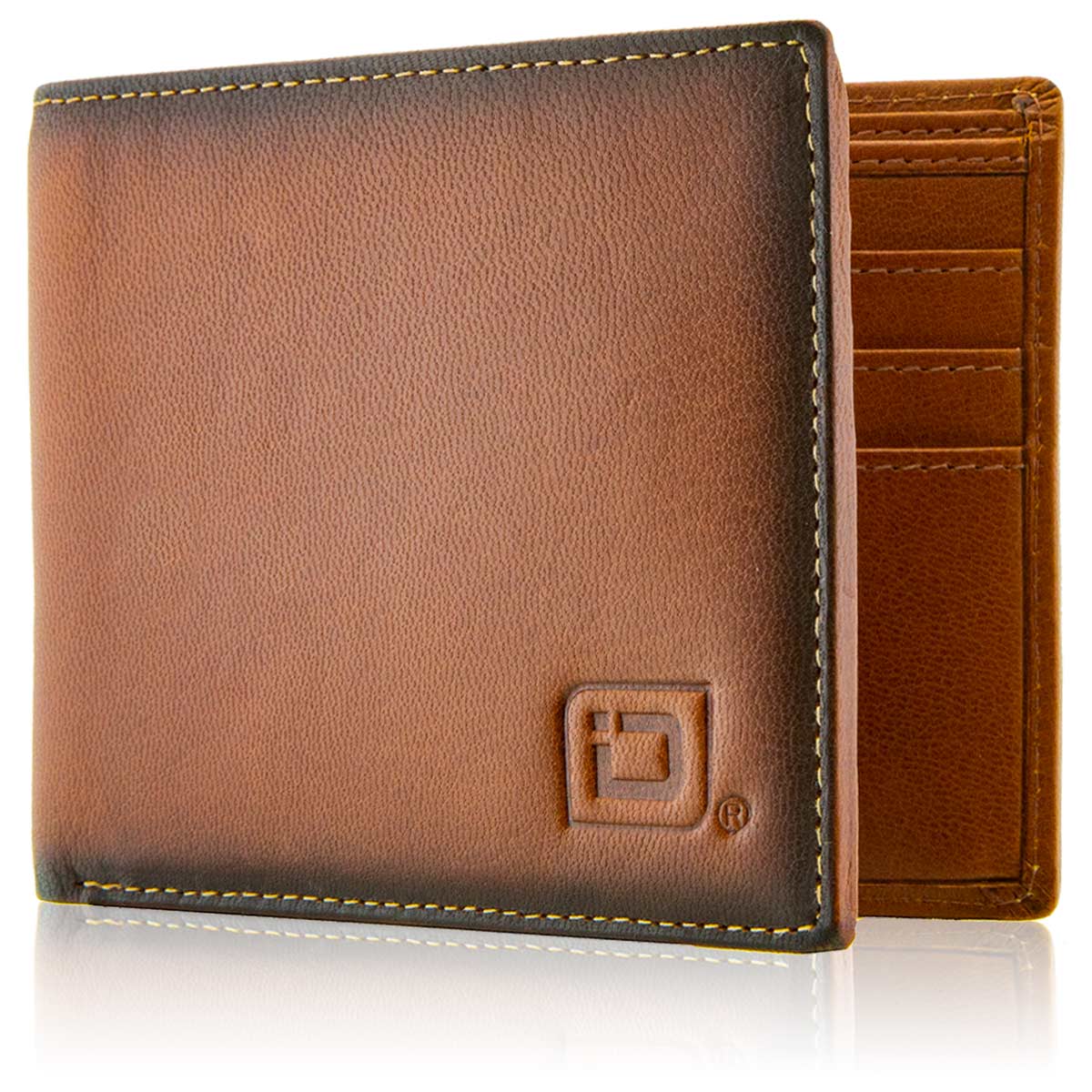 Mens RFID Wallet - 6 Slot Thin Bifold Wallet - Antiqued Brown - IDSH7002 - abrn
