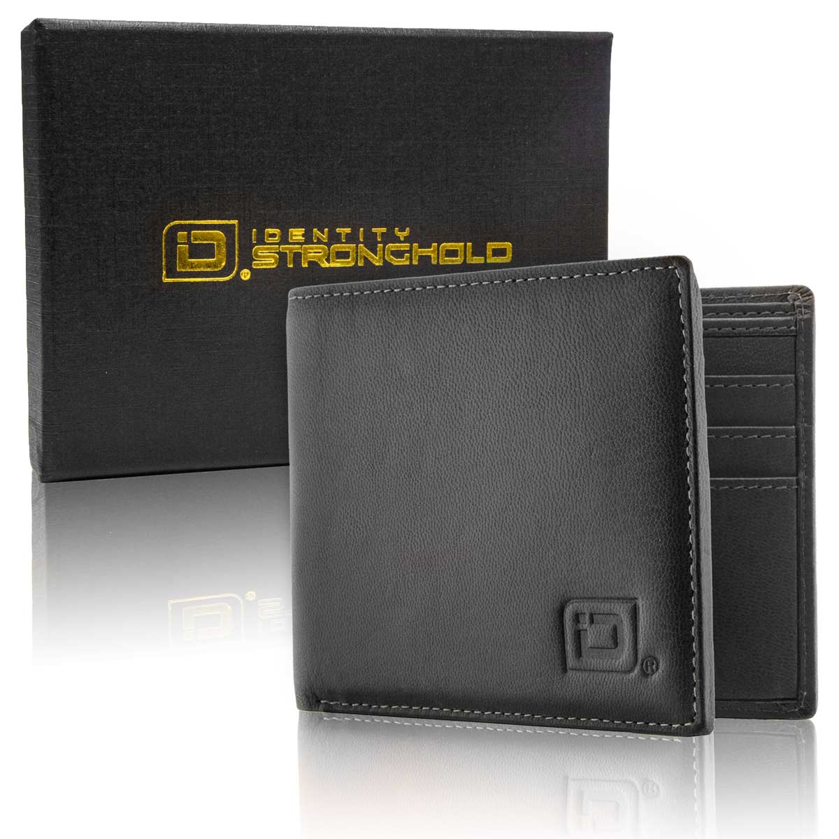 Mens RFID Wallet - 6 Slot Thin Bifold Wallet - Black - IDSH7002 - blk