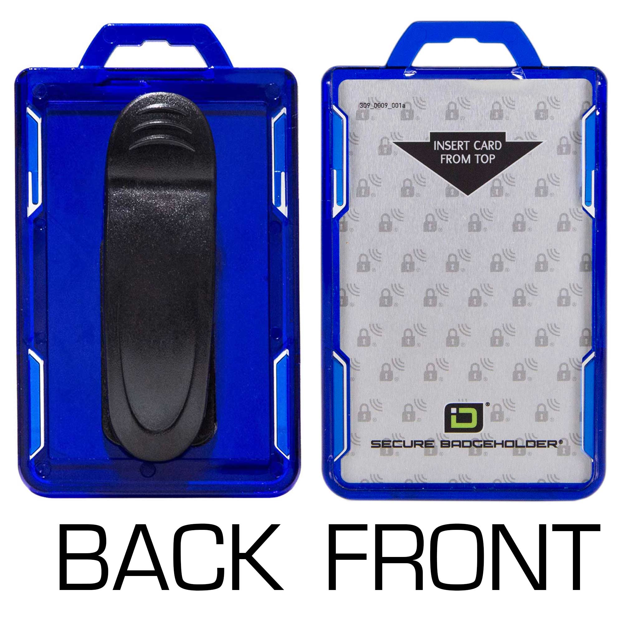 Secure Badge Holder Lite ™ Vertical 1 ID Card ID Holder with Belt Clip - Blue - IDSH9001 - 001B - BC - Blu