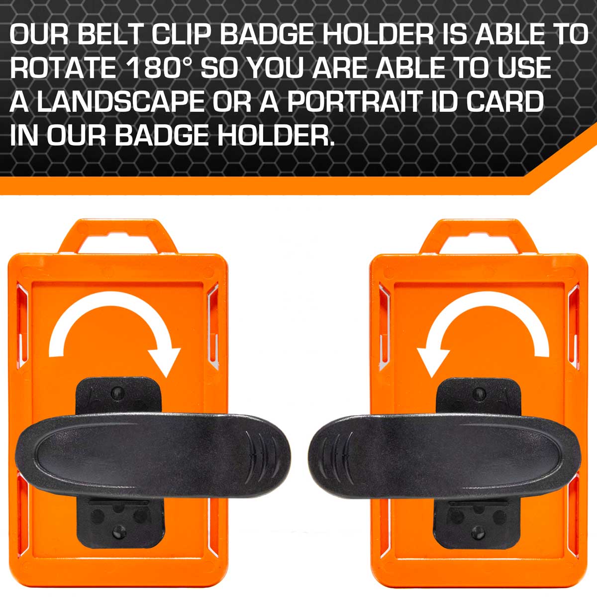 Secure Badge Holder Lite ™ Vertical 1 ID Card ID Holder with Belt Clip - Orange - IDSH9001 - 001B - BC - Org