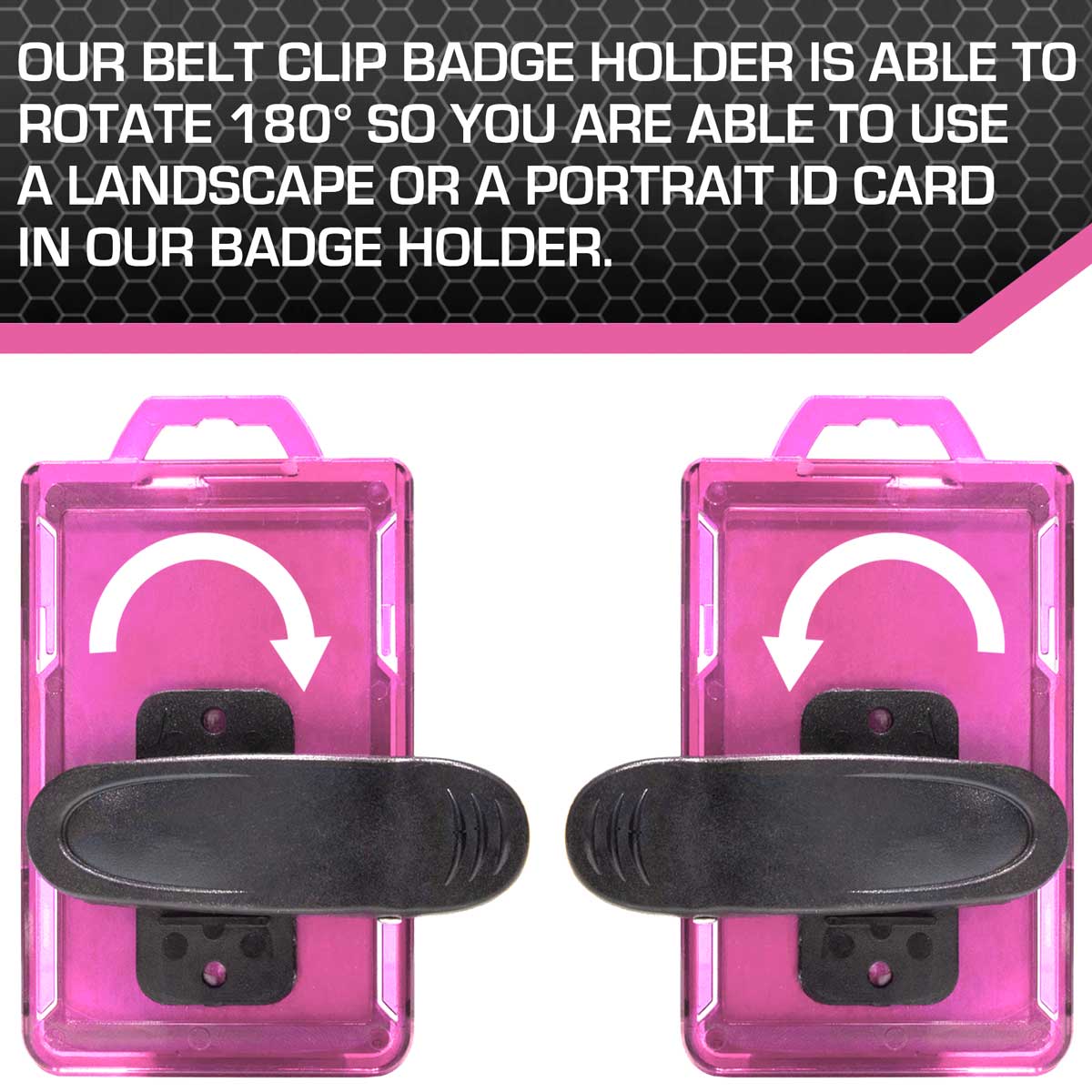 Secure Badge Holder Lite ™ Vertical 1 ID Card ID Holder with Belt Clip - Pink - IDSH9001 - 001B - BC - Pnk