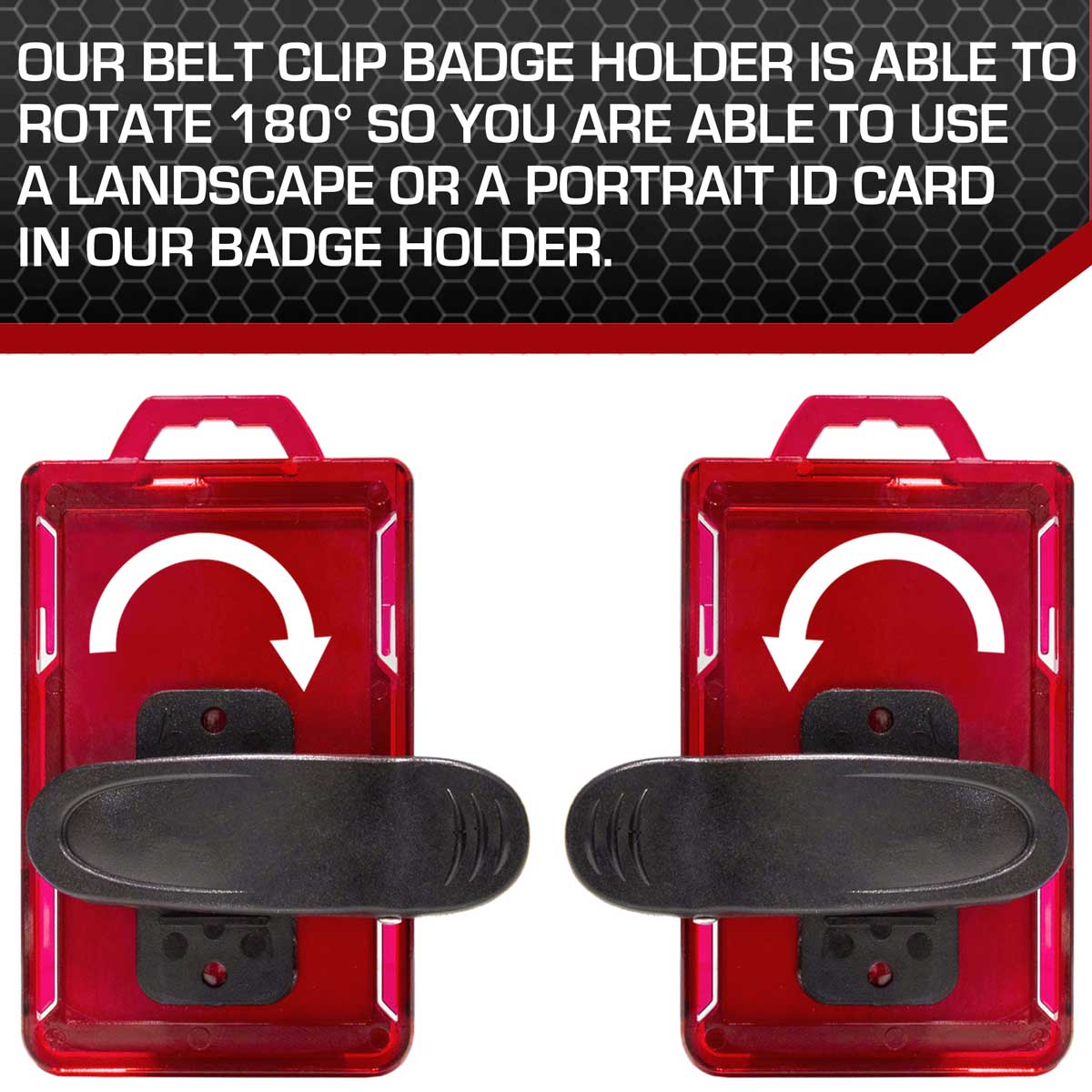 Secure Badge Holder Lite ™ Vertical 1 ID Card ID Holder with Belt Clip - Red - IDSH9001 - 001B - BC - Red