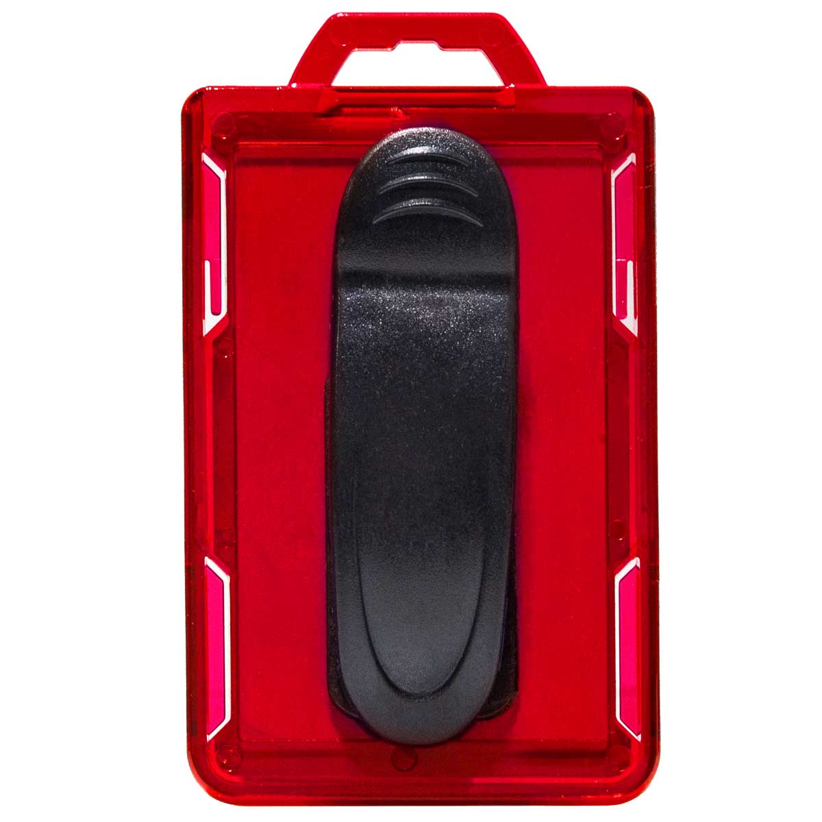 Secure Badge Holder Lite ™ Vertical 1 ID Card ID Holder with Belt Clip - Red - IDSH9001 - 001B - BC - Red