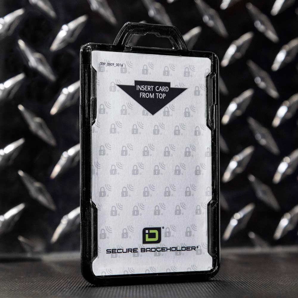 Secure Badge Holder Lite ™ Vertical 1 ID Card ID Holder with Belt Clip - Black - IDSH9001 - 001B - BC - Blk