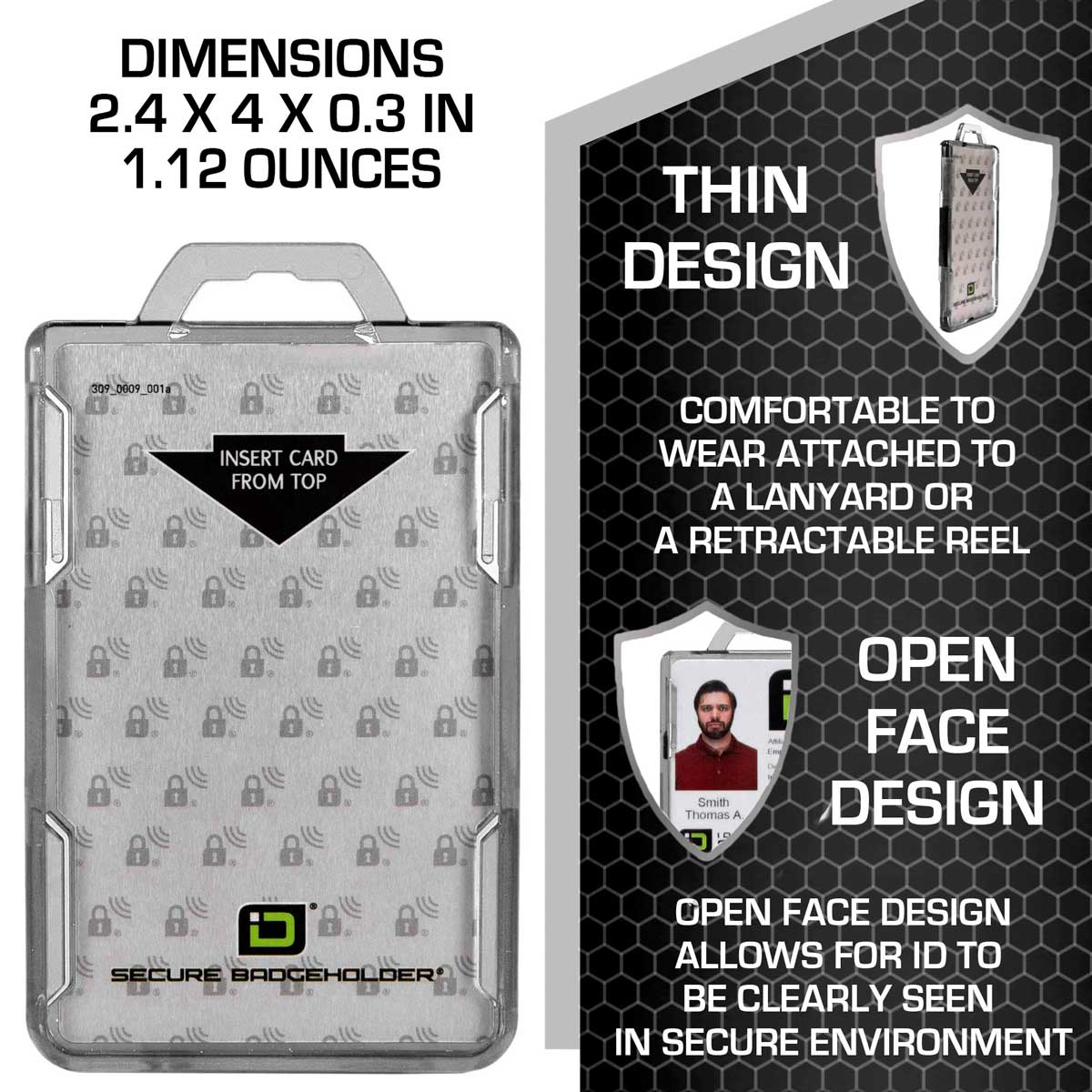 Secure Badge Holder Lite ™ Vertical 1 ID Card ID Holder with Belt Clip - Clear - IDSH9001 - 001B - BC - Clr