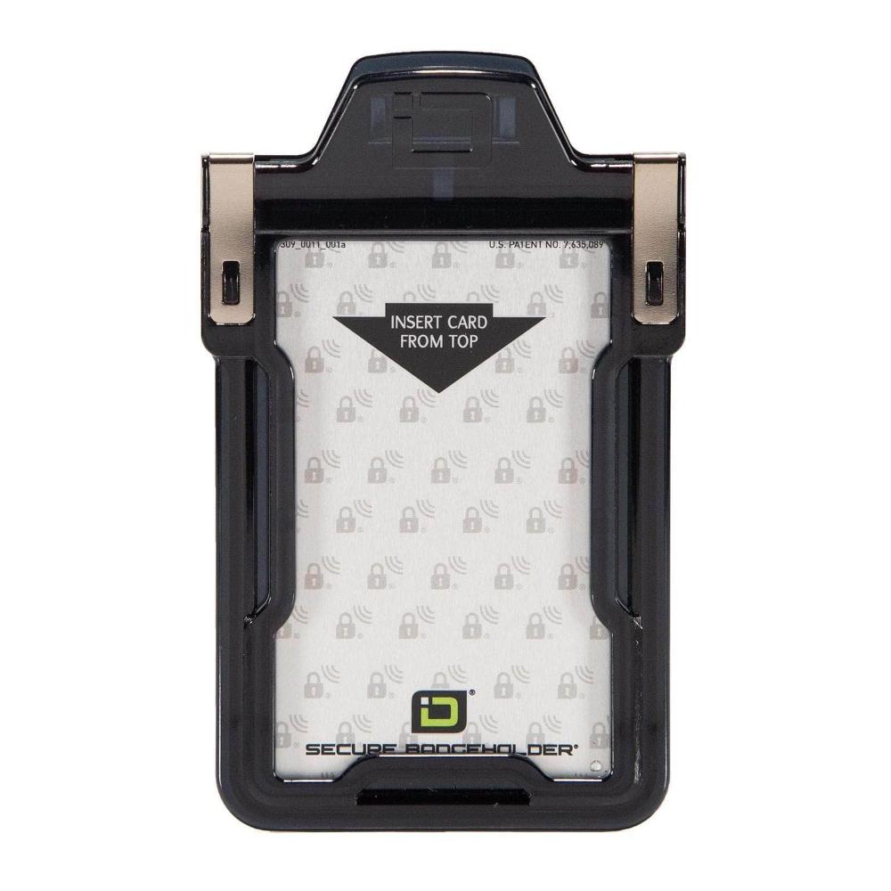 "Squeeze to Read" Secure Badge Holder Classic Vertical 1 ID Card Holder - Black - IDSH1004 - 001B - Blk